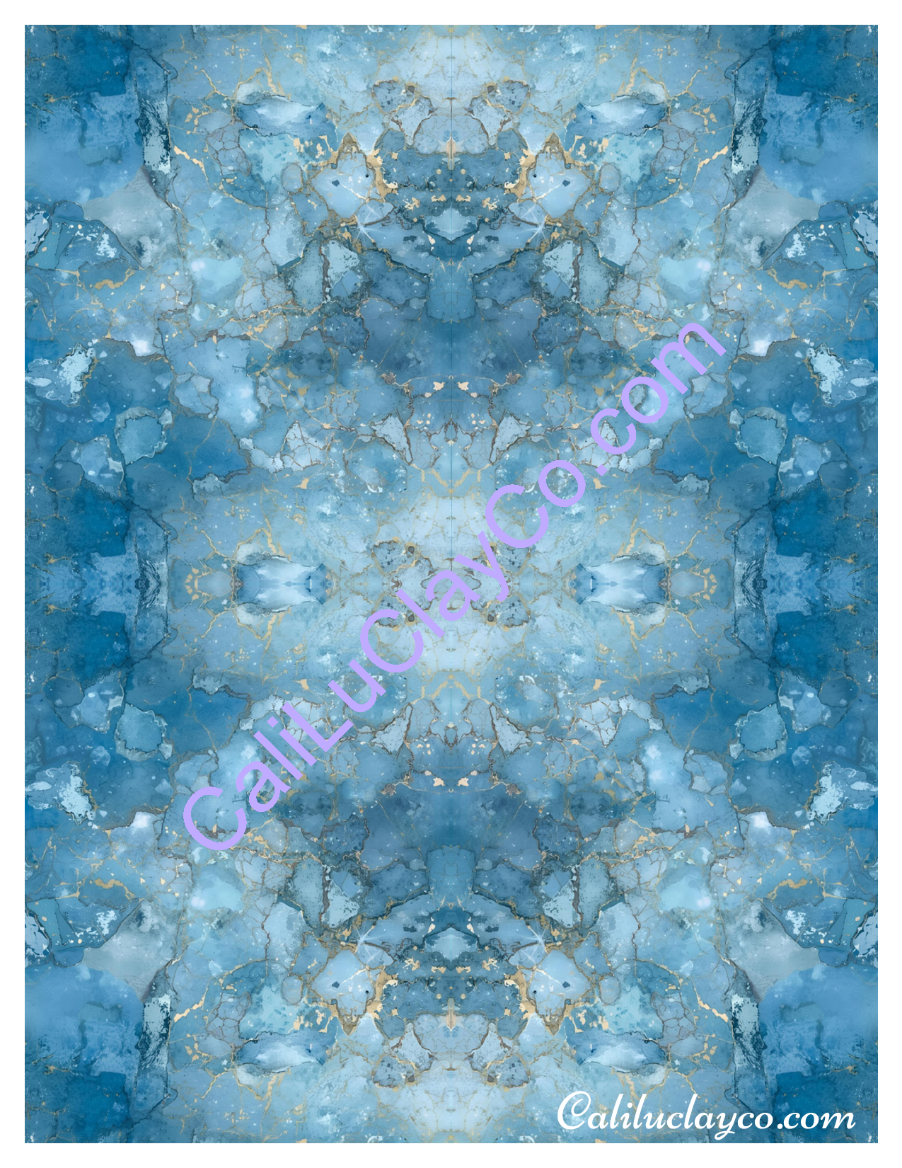 Pastel Blue Crystal Marbling Left & Right & Mirrored 4X Polymer Clay Water-Soluble Transfer Sheet / Tattoo Paper