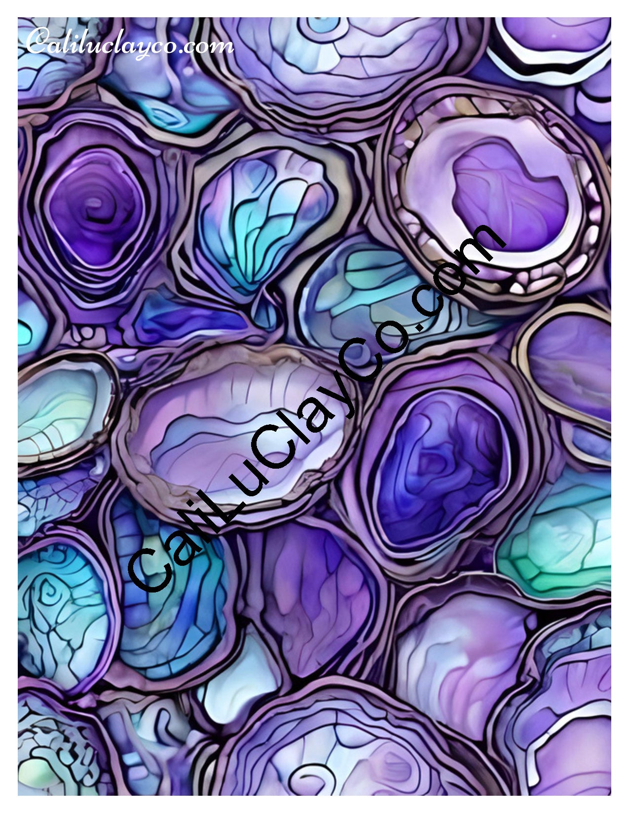 Purple & Teal Stones #8 Left & Right Polymer Clay Water-Soluble Transfer Sheet / Tattoo Paper