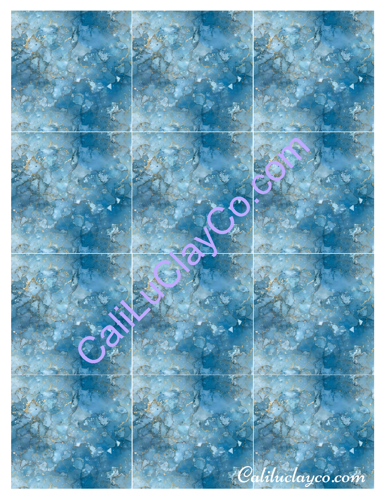 Pastel Blue Crystal Marbling MULTI X12 Left & Right Polymer Clay Water-Soluble Transfer Sheet / Tattoo Paper (Copy)