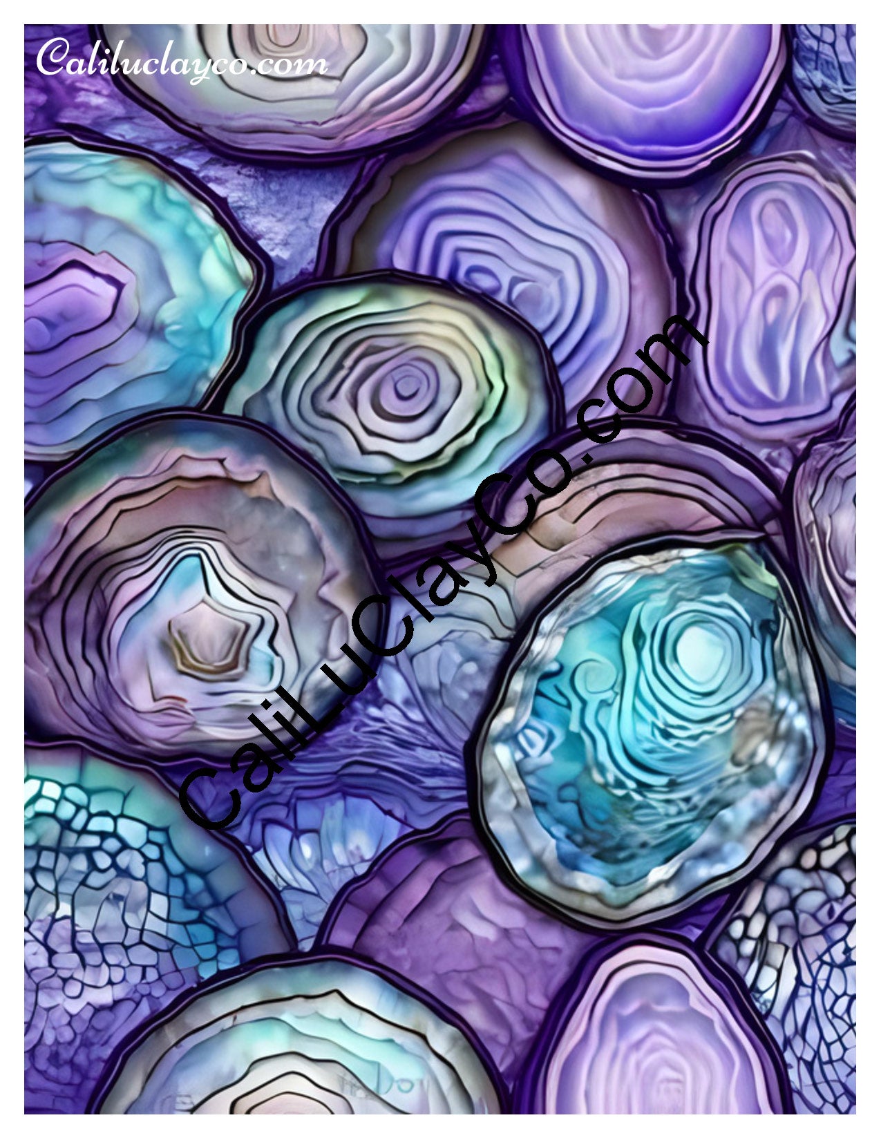 Purple & Teal Stones #9 Left & Right Polymer Clay Water-Soluble Transfer Sheet / Tattoo Paper