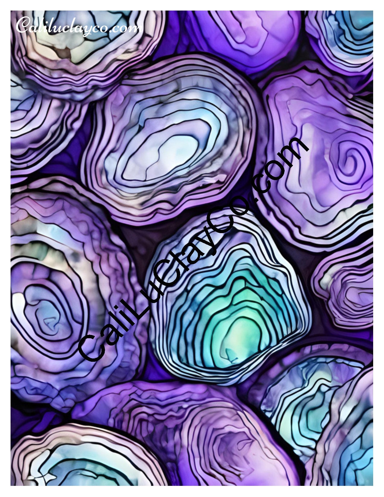 Purple & Teal Stones #10 Left & Right Polymer Clay Water-Soluble Transfer Sheet / Tattoo Paper