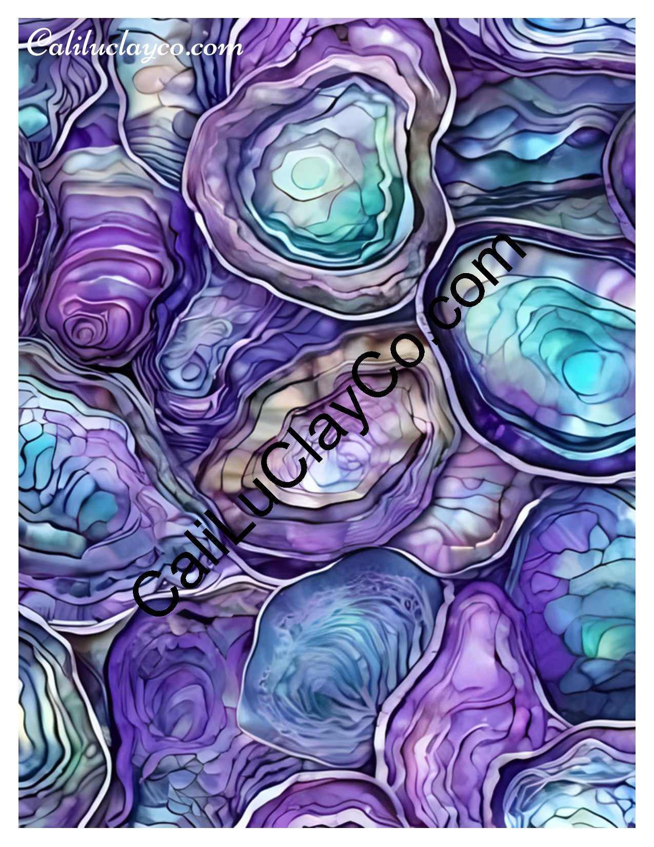 Purple & Teal Stones #11 Left & Right Polymer Clay Water-Soluble Transfer Sheet / Tattoo Paper