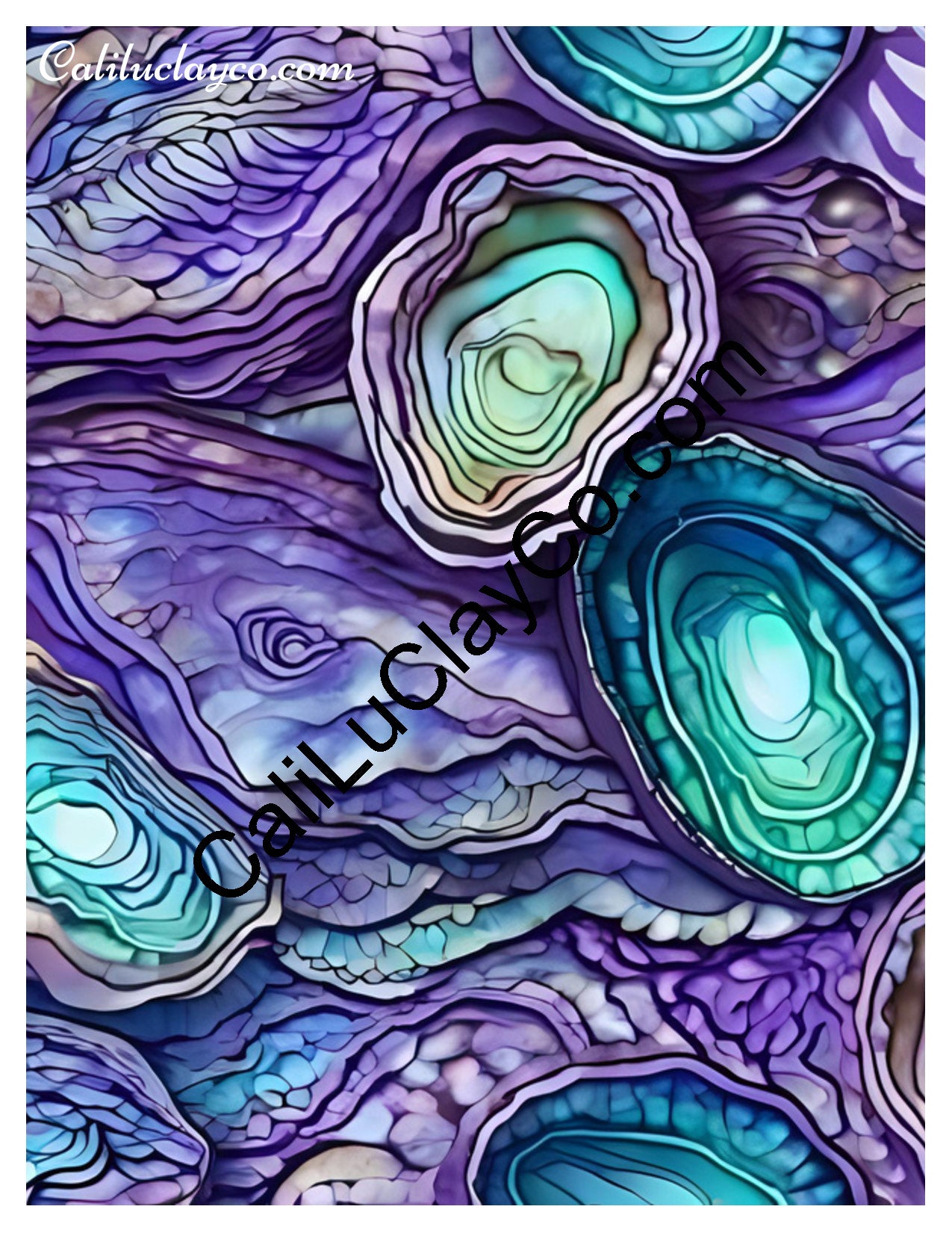 Purple & Teal Stones #12 Left & Right Polymer Clay Water-Soluble Transfer Sheet / Tattoo Paper