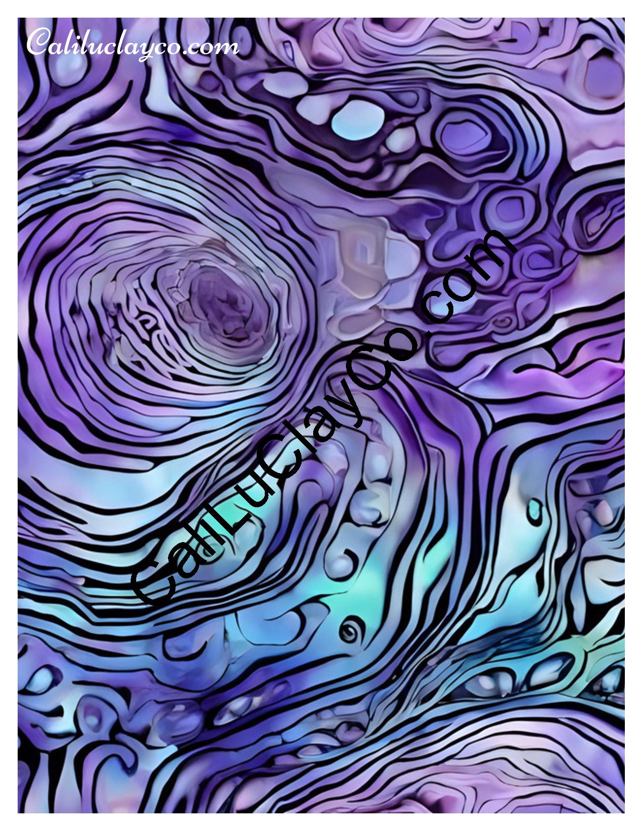 Purple & Teal Waves #1 Left & Right Polymer Clay Water-Soluble Transfer Sheet / Tattoo Paper