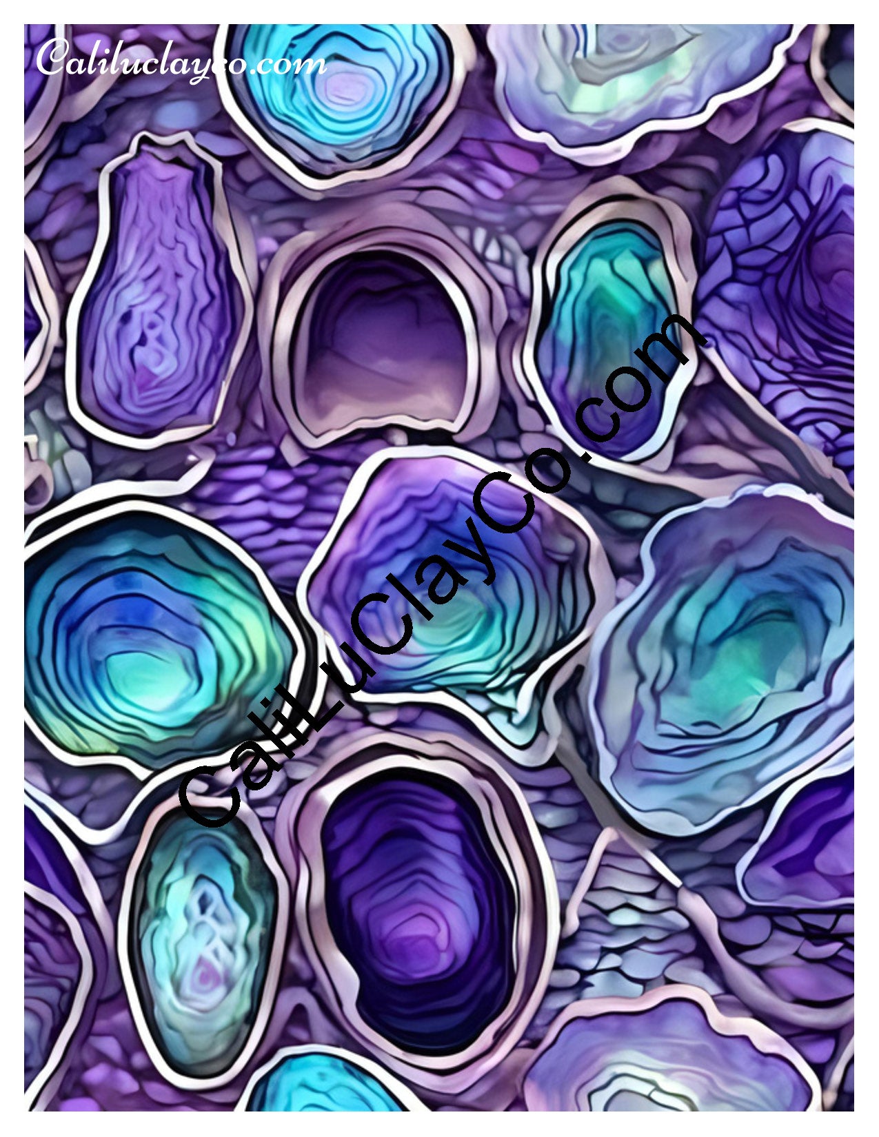 Purple & Teal Stones #14 Left & Right Polymer Clay Water-Soluble Transfer Sheet / Tattoo Paper