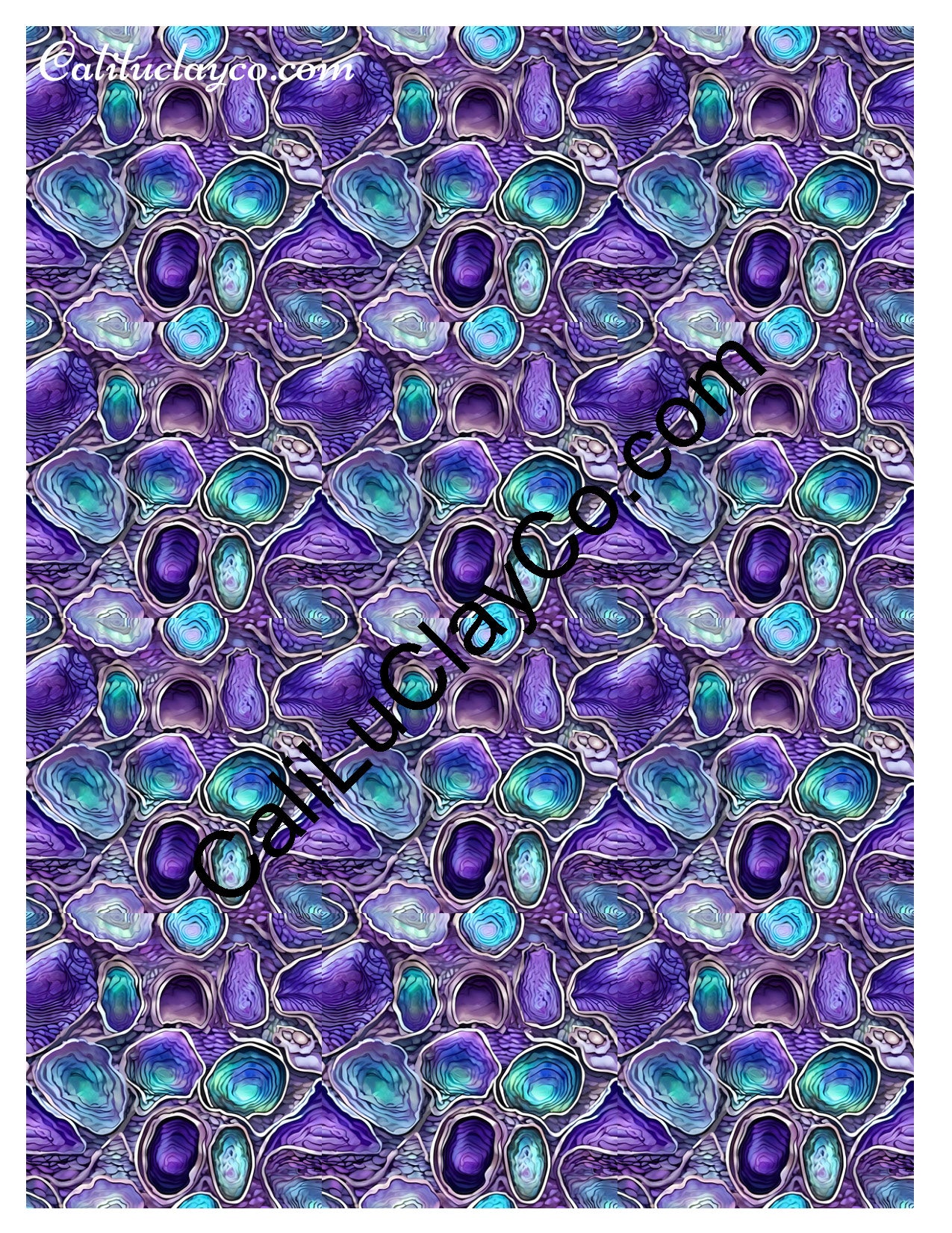 Purple & Teal Stones #14 MULTI Polymer Clay Water-Soluble Transfer Sheet / Tattoo Paper