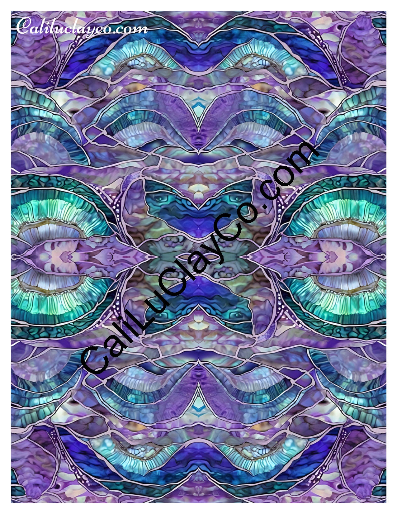 Purple & Teal Stones #16 Mirrored x4 Polymer Clay Water-Soluble Transfer Sheet / Tattoo Paper