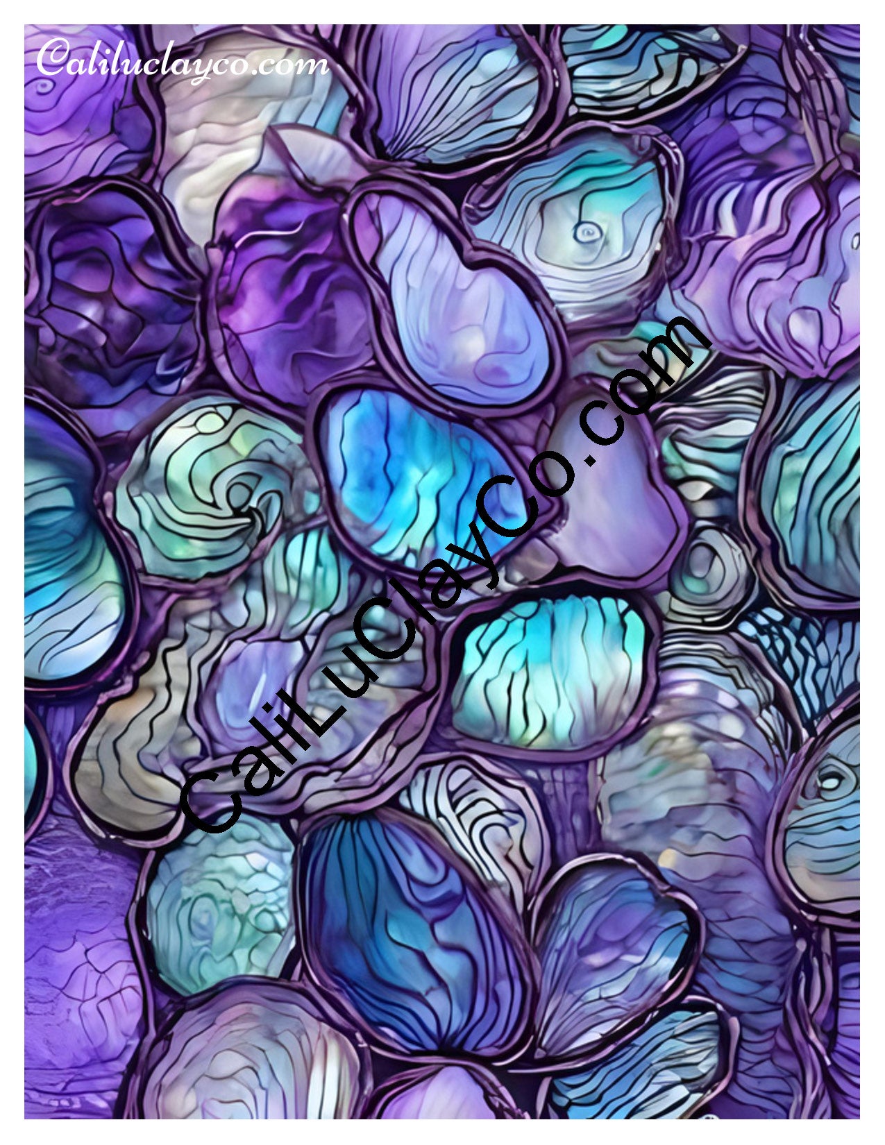 Purple & Teal Stones #17 Left & Right Polymer Clay Water-Soluble Transfer Sheet / Tattoo Paper