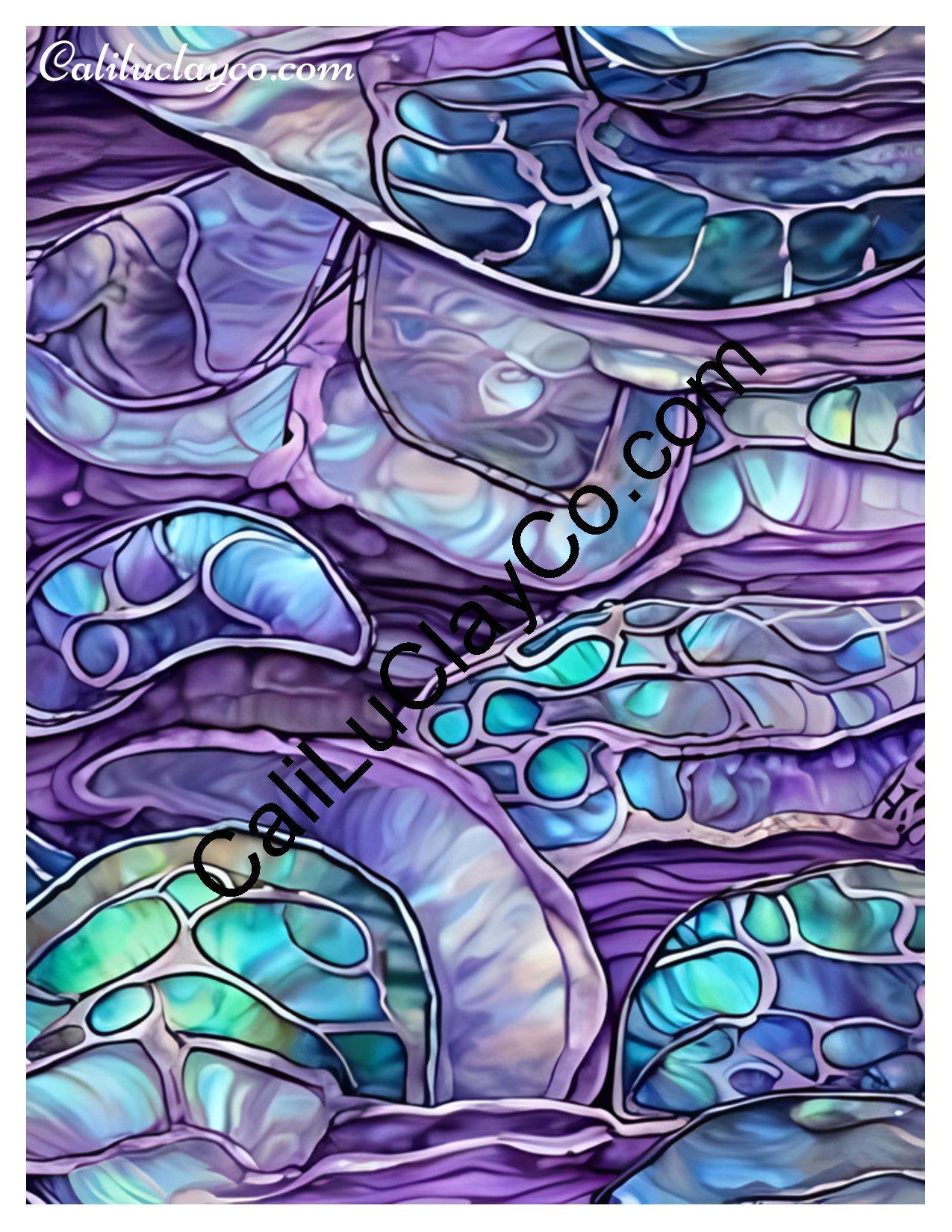 Purple & Teal Stones #18 Left & Right Polymer Clay Water-Soluble Transfer Sheet / Tattoo Paper