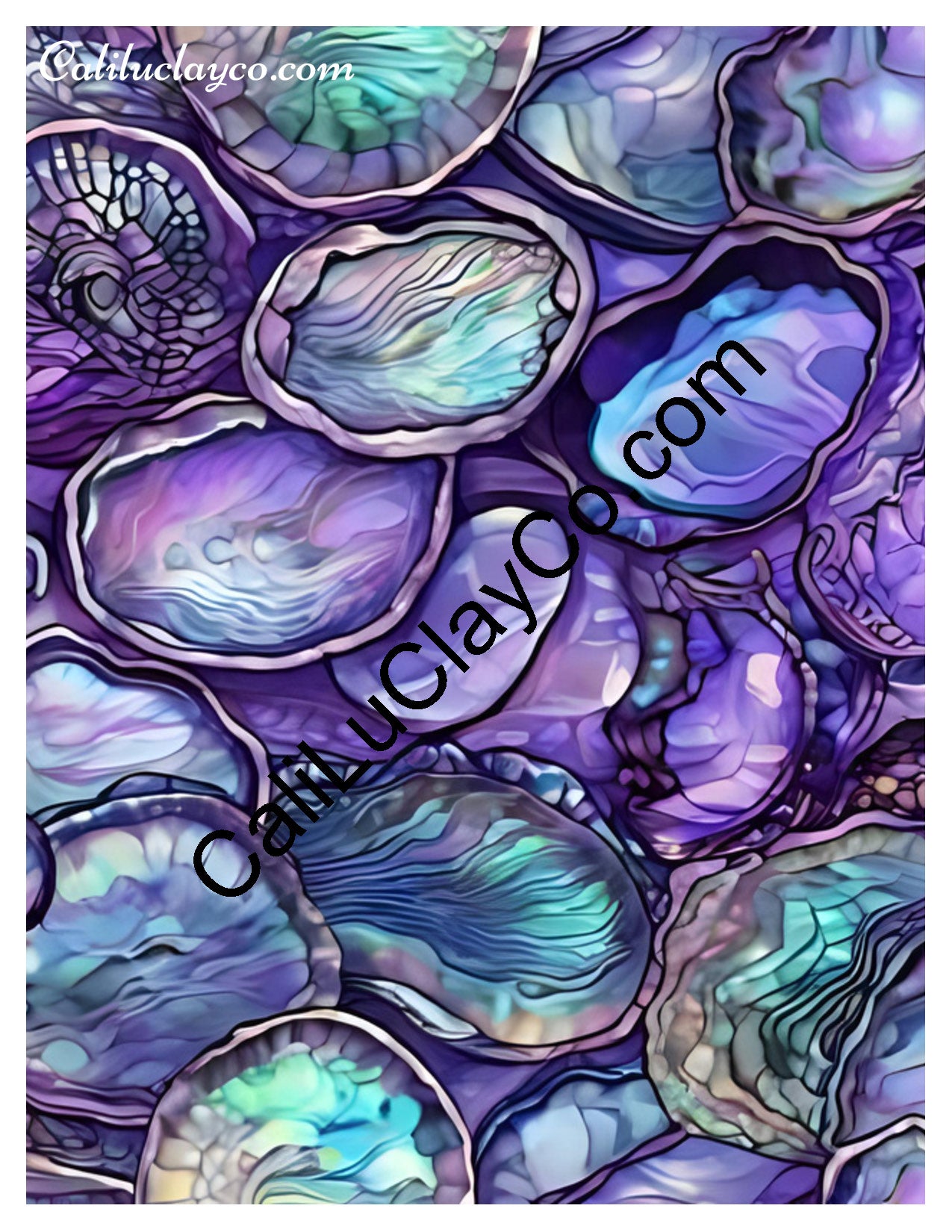 Purple & Teal Stones #20 Left & Right Polymer Clay Water-Soluble Transfer Sheet / Tattoo Paper