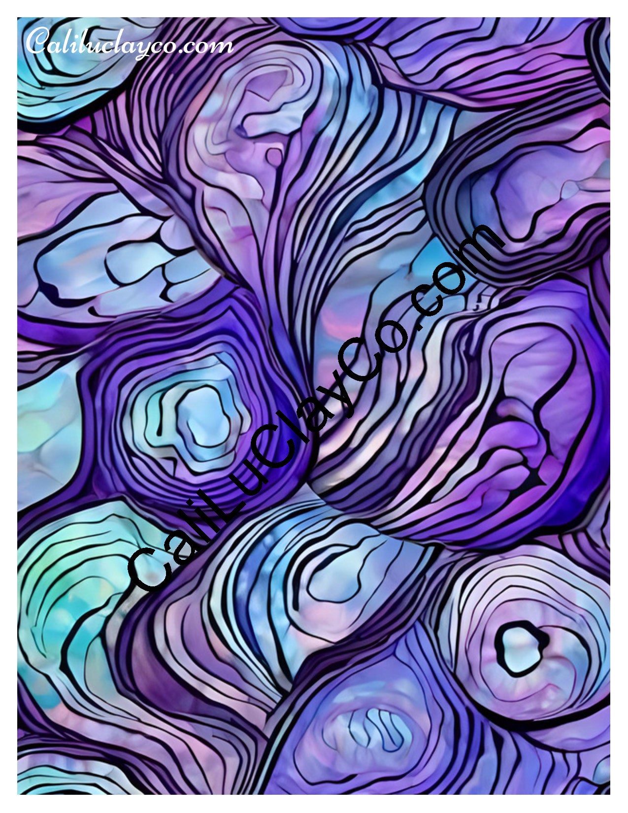 Purple & Teal Stones #21 Left & Right Polymer Clay Water-Soluble Transfer Sheet / Tattoo Paper