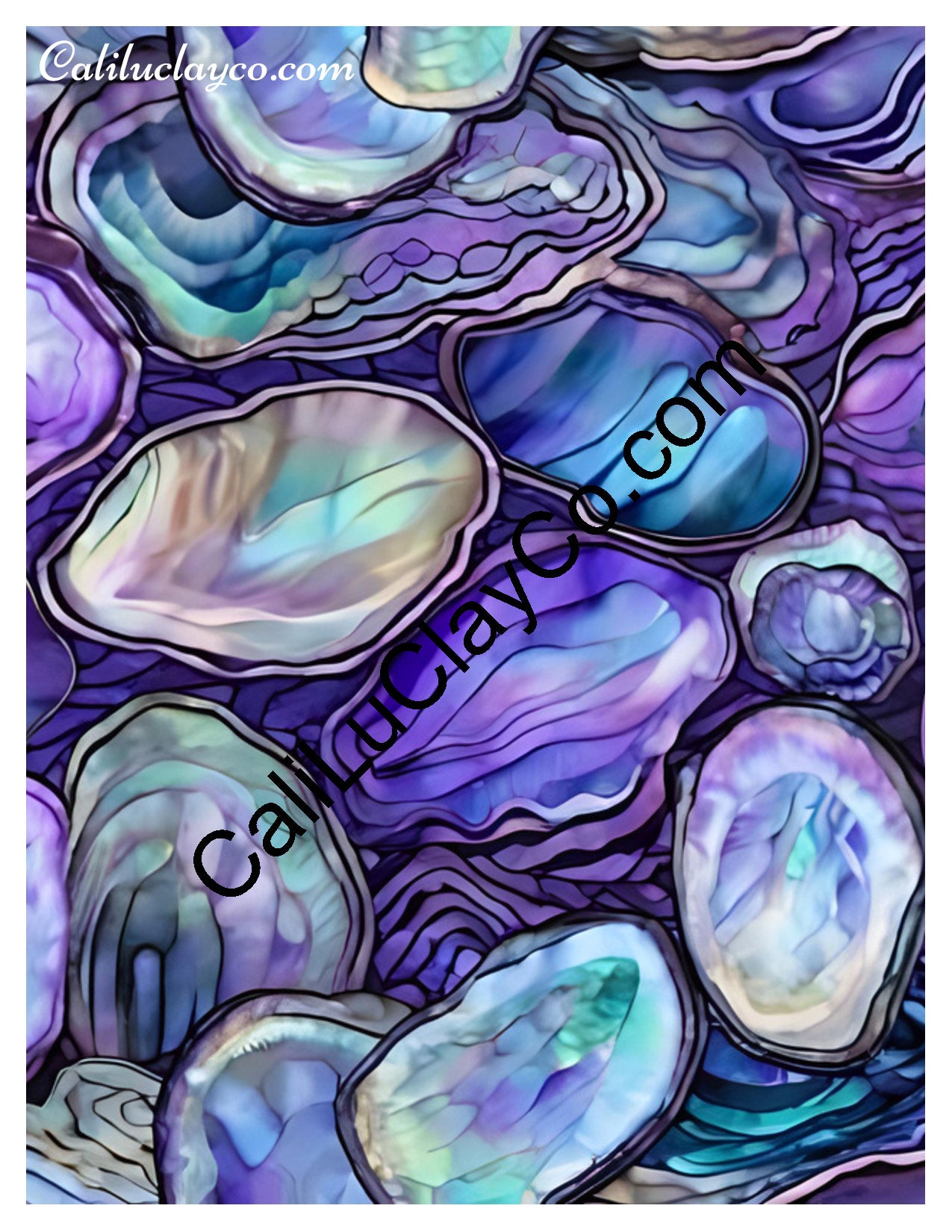 Purple & Teal Stones #22 Left & Right Polymer Clay Water-Soluble Transfer Sheet / Tattoo Paper