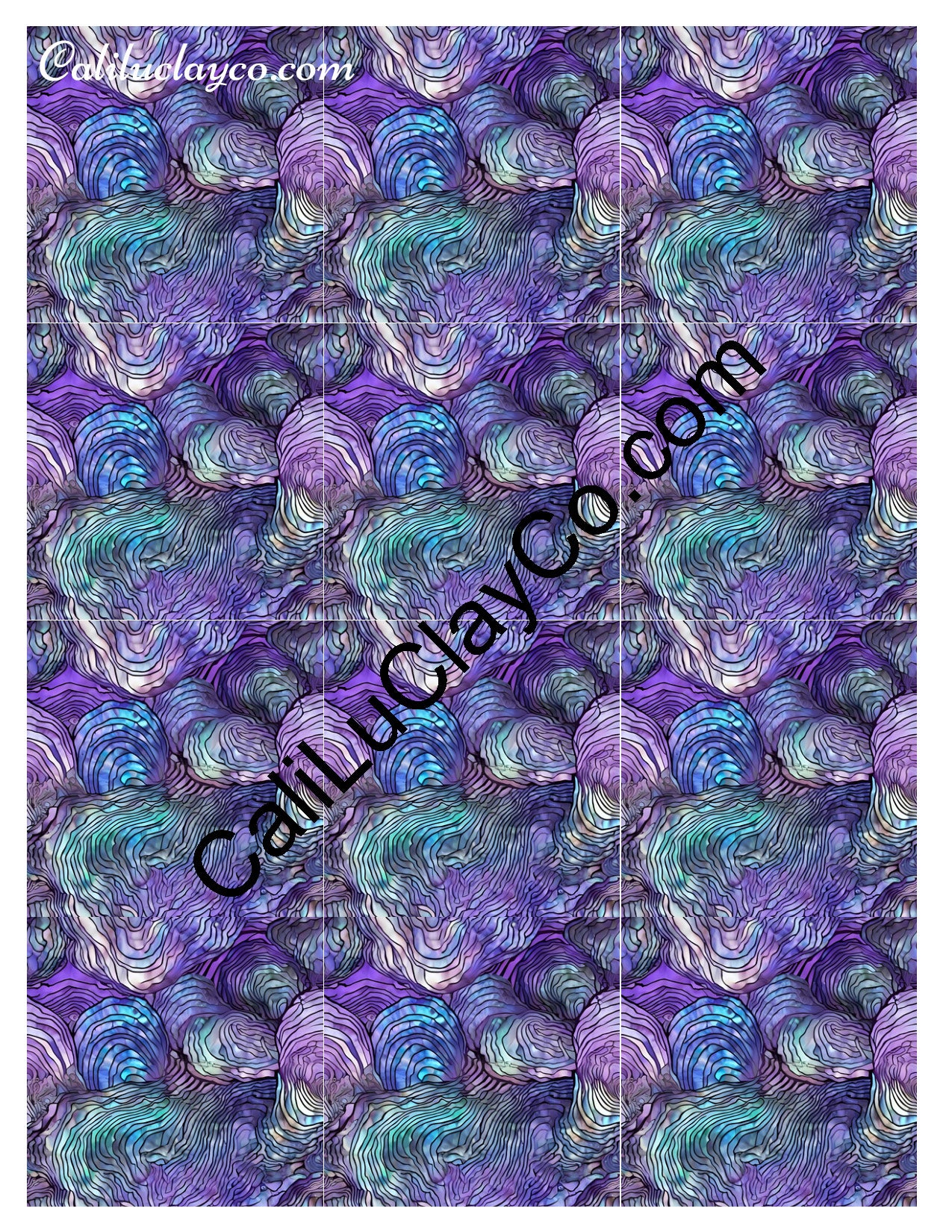 Purple & Teal Waves #3 MULTI Left & Right Polymer Clay Water-Soluble Transfer Sheet / Tattoo Paper