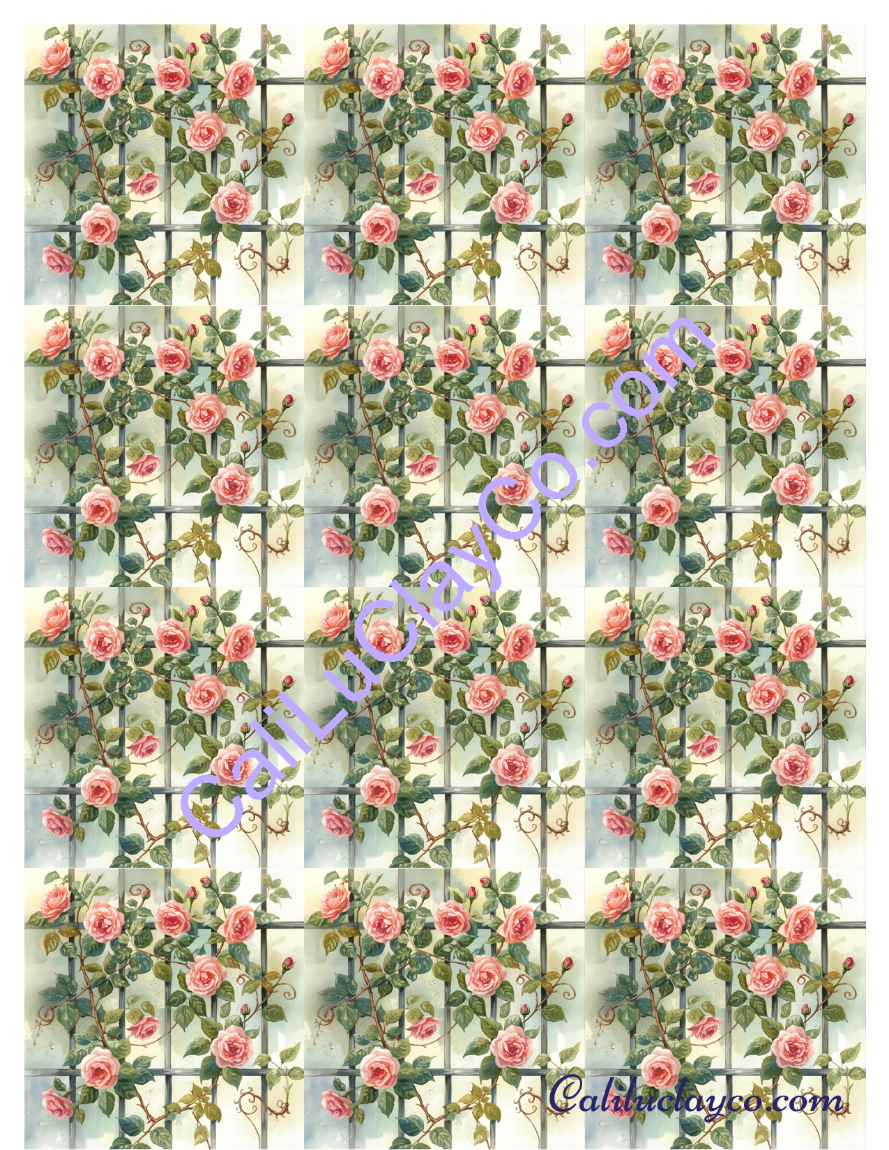 Rosevine Gate Left, Right & MULTI X12 Polymer Clay Water-Soluble Transfer Sheet / Tattoo Paper