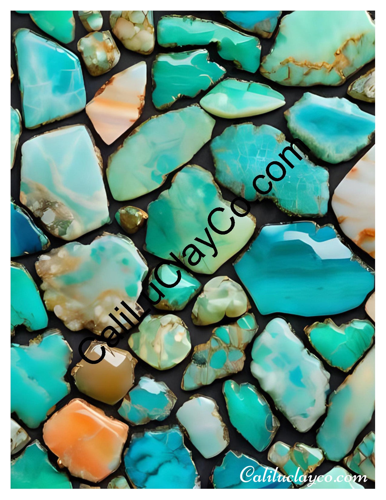 Larimar #4 Left & Right Polymer Clay Water-Soluble Transfer Sheet / Tattoo Paper