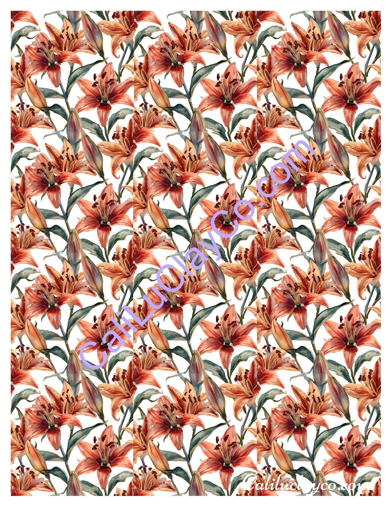Burnt Rose Easter Lilies Large and MULTI X12 Polymer Clay Water-Soluble Transfer Sheet / Tattoo Paper