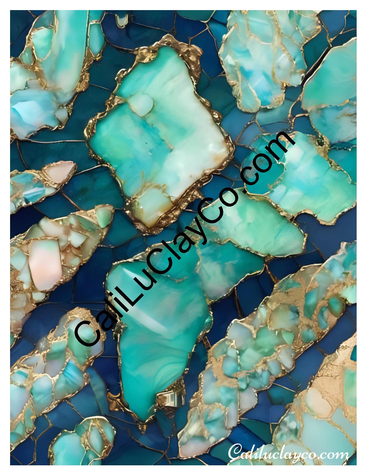 Larimar #5 Left & Right Polymer Clay Water-Soluble Transfer Sheet / Tattoo Paper
