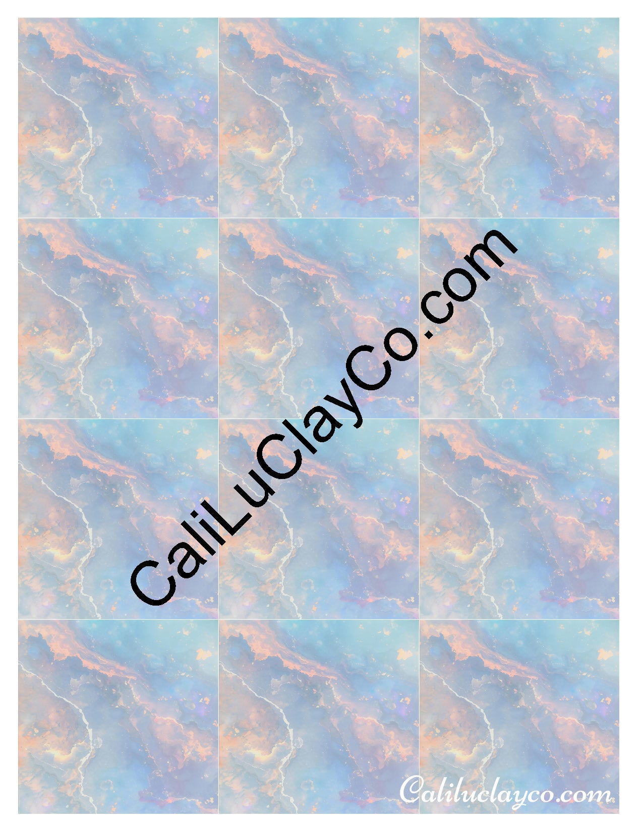 Opalescent Marbling #5 MULTI Left & Right Polymer Clay Water-Soluble Transfer Sheet / Tattoo Paper