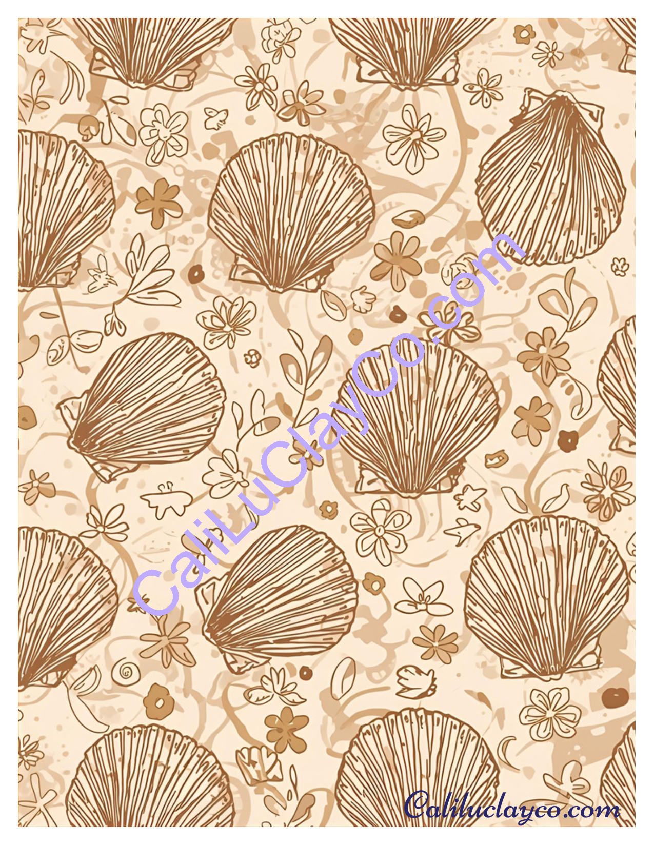 Tan Clam Shell Pattern Polymer Clay Water-Soluble Transfer Sheet / Tattoo Paper