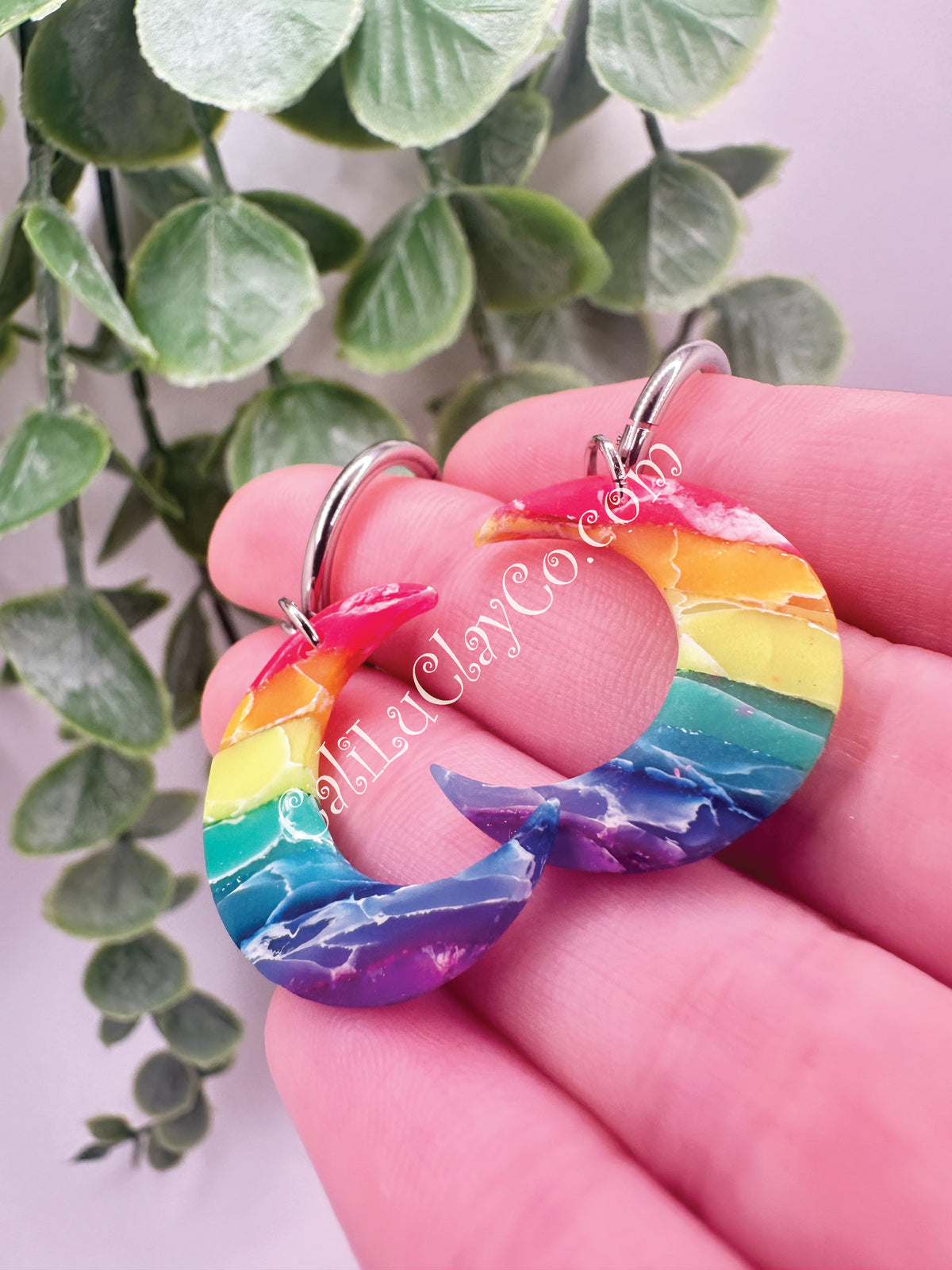Reversible Rainbow Moons on Hoops - Matte & Shiny