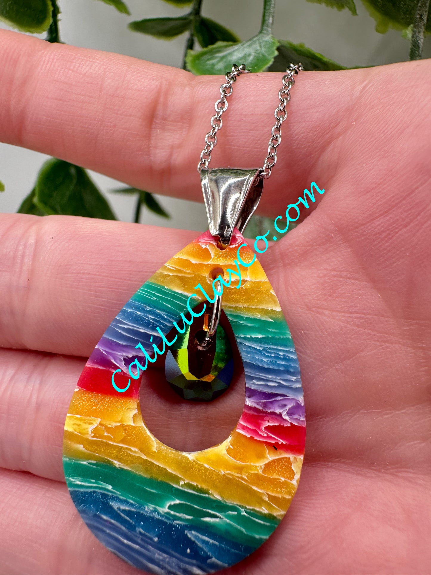 Reversible Rainbow Teardrop Pendant with Swarovski Teardrop