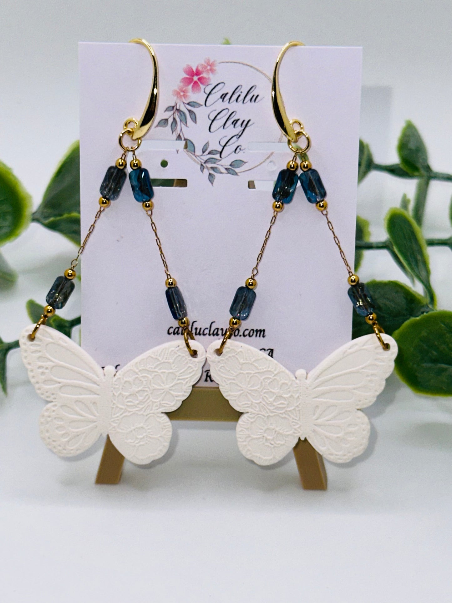 Long White and Gold Butterfly Dangles