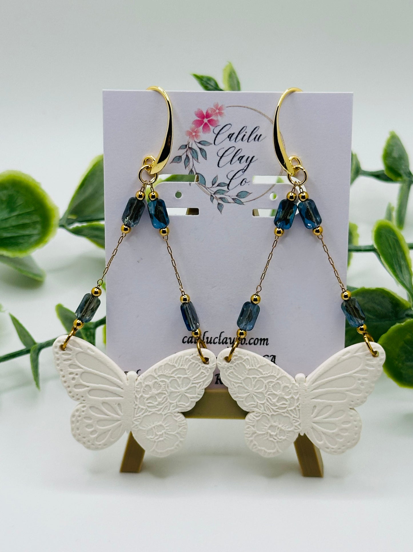 Long White and Gold Butterfly Dangles