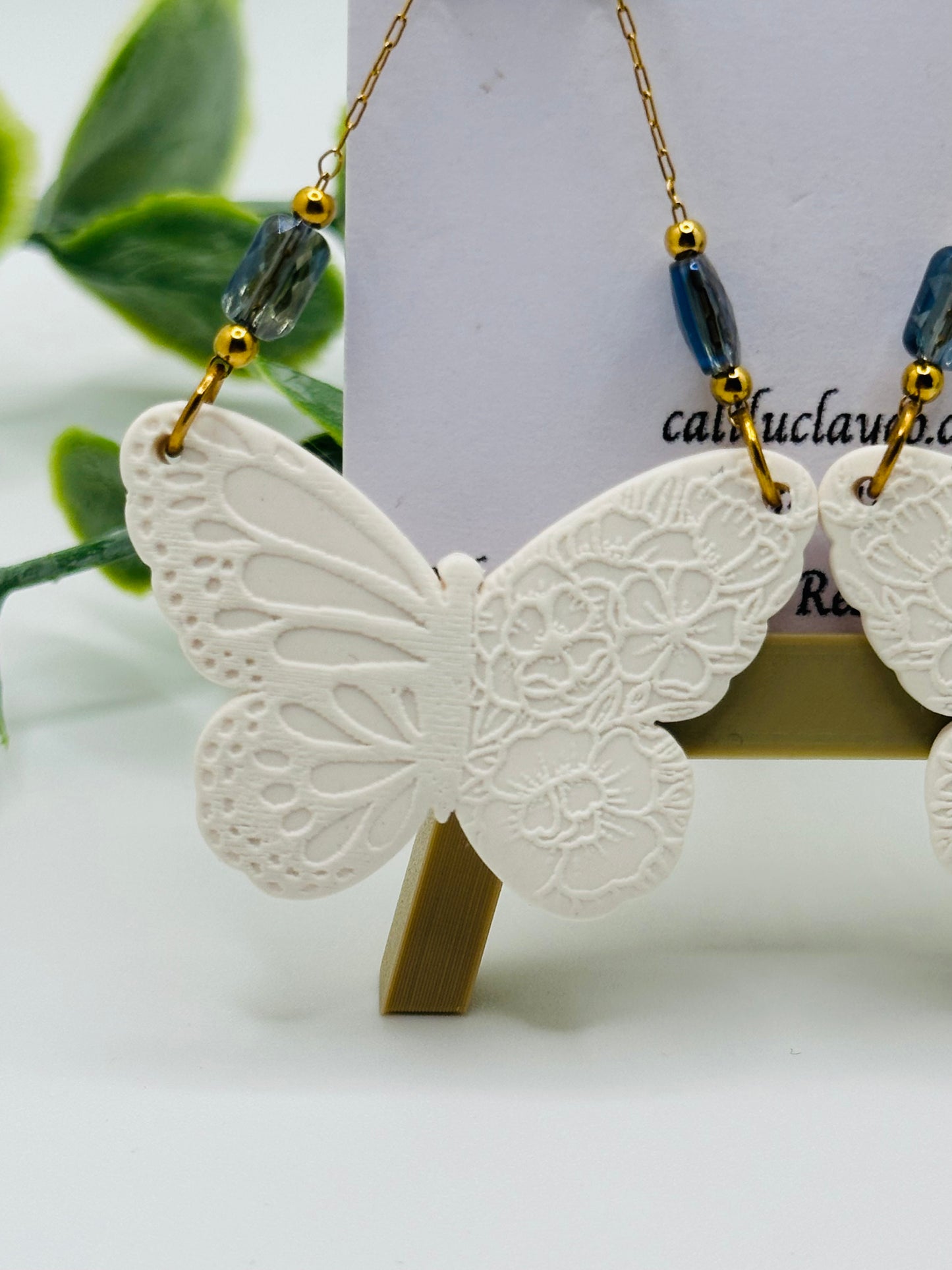 Long White and Gold Butterfly Dangles