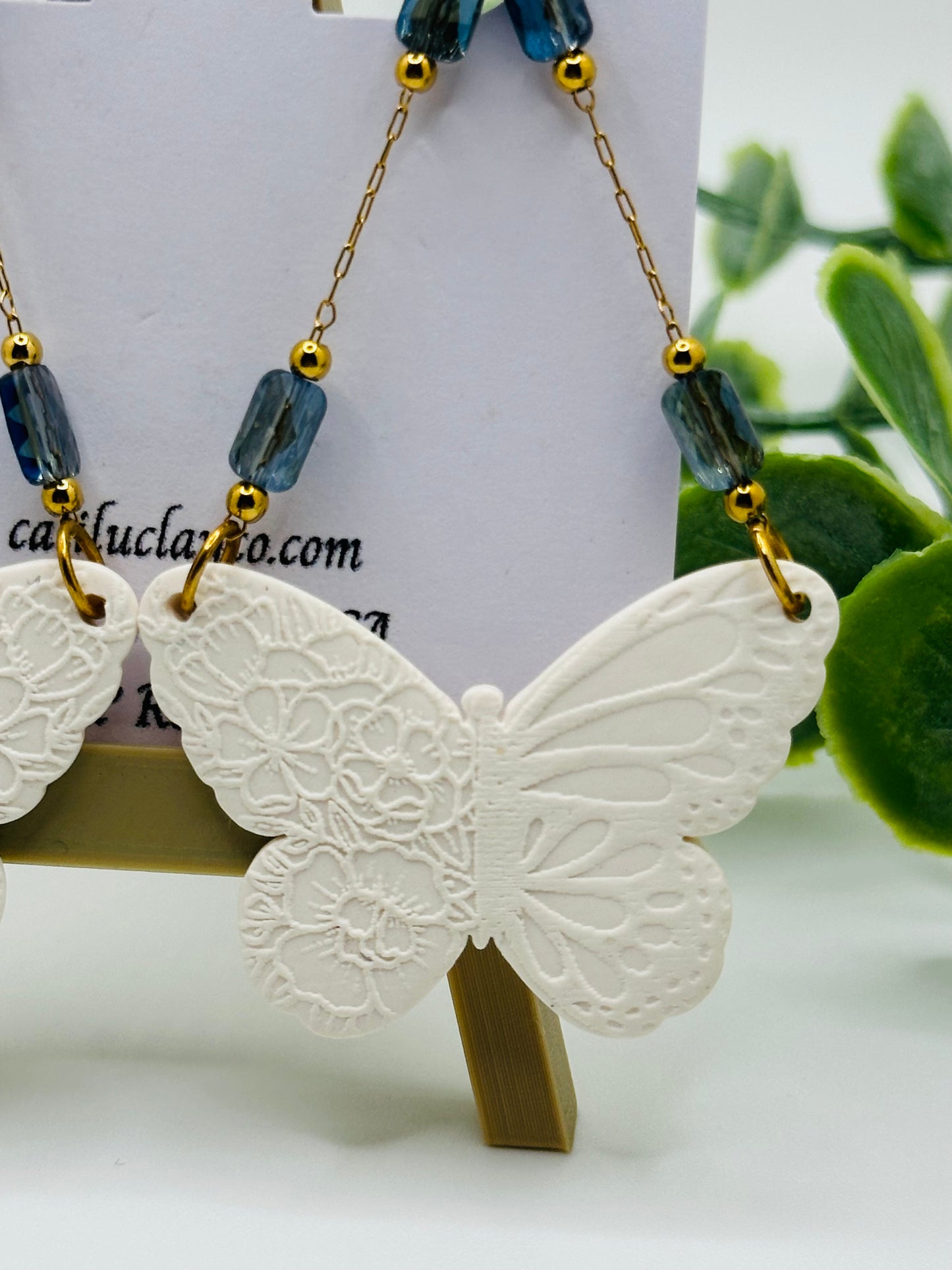 Long White and Gold Butterfly Dangles