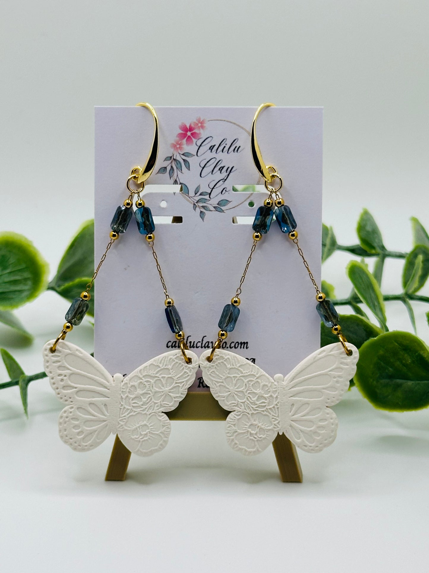 Long White and Gold Butterfly Dangles