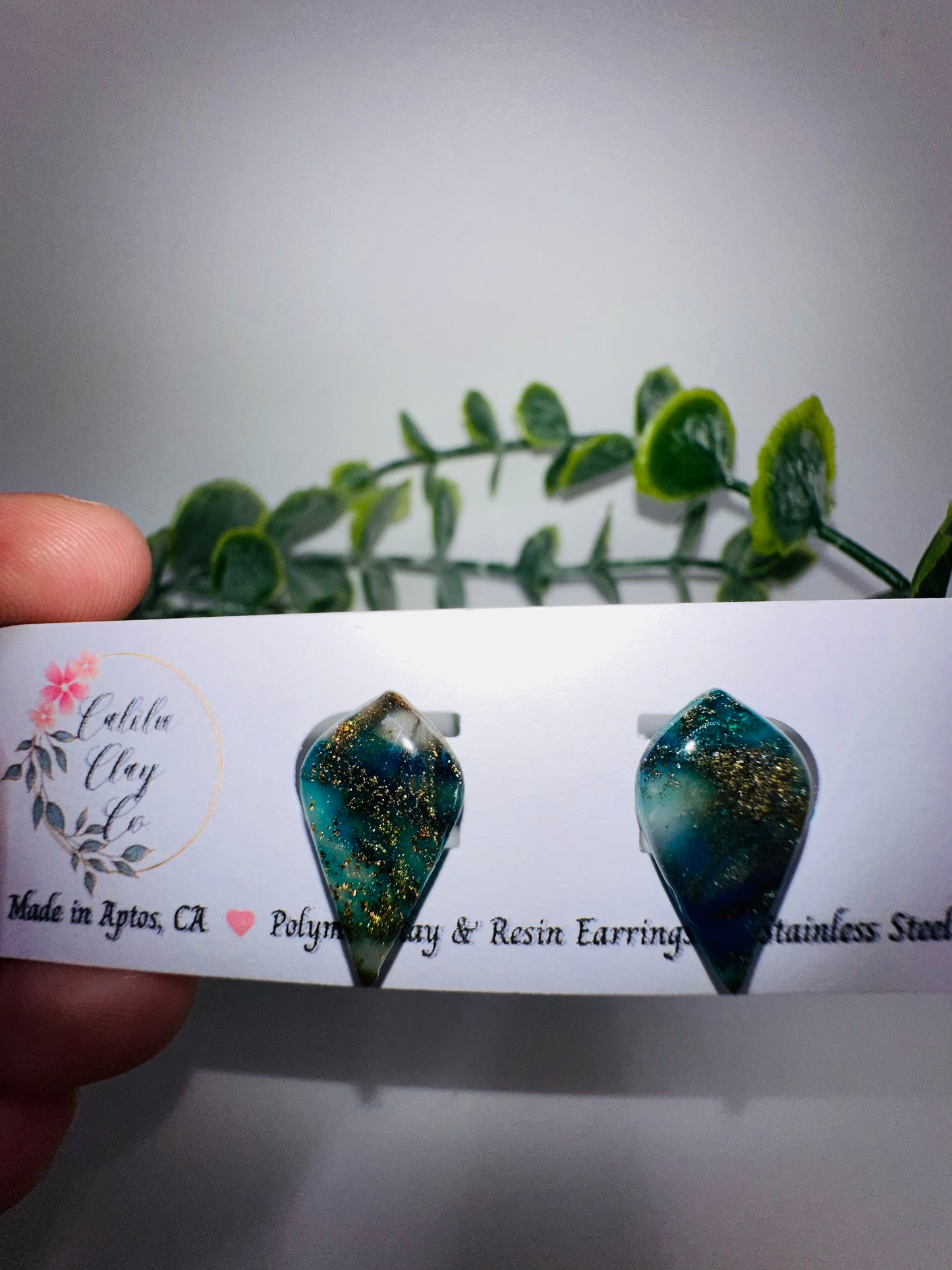 Sparkly Blue and Gold Irridescent Drop Studs / Post Earrings
