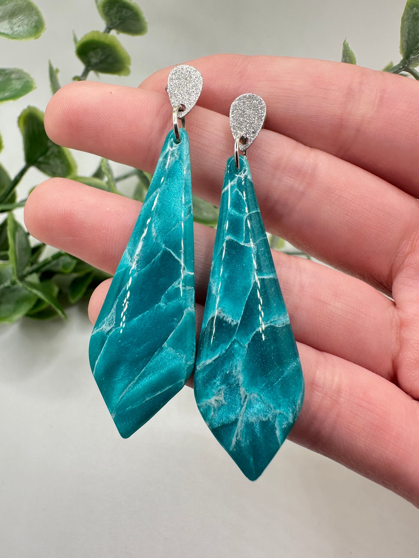 Marbled Teal Bar Dangles Earrings