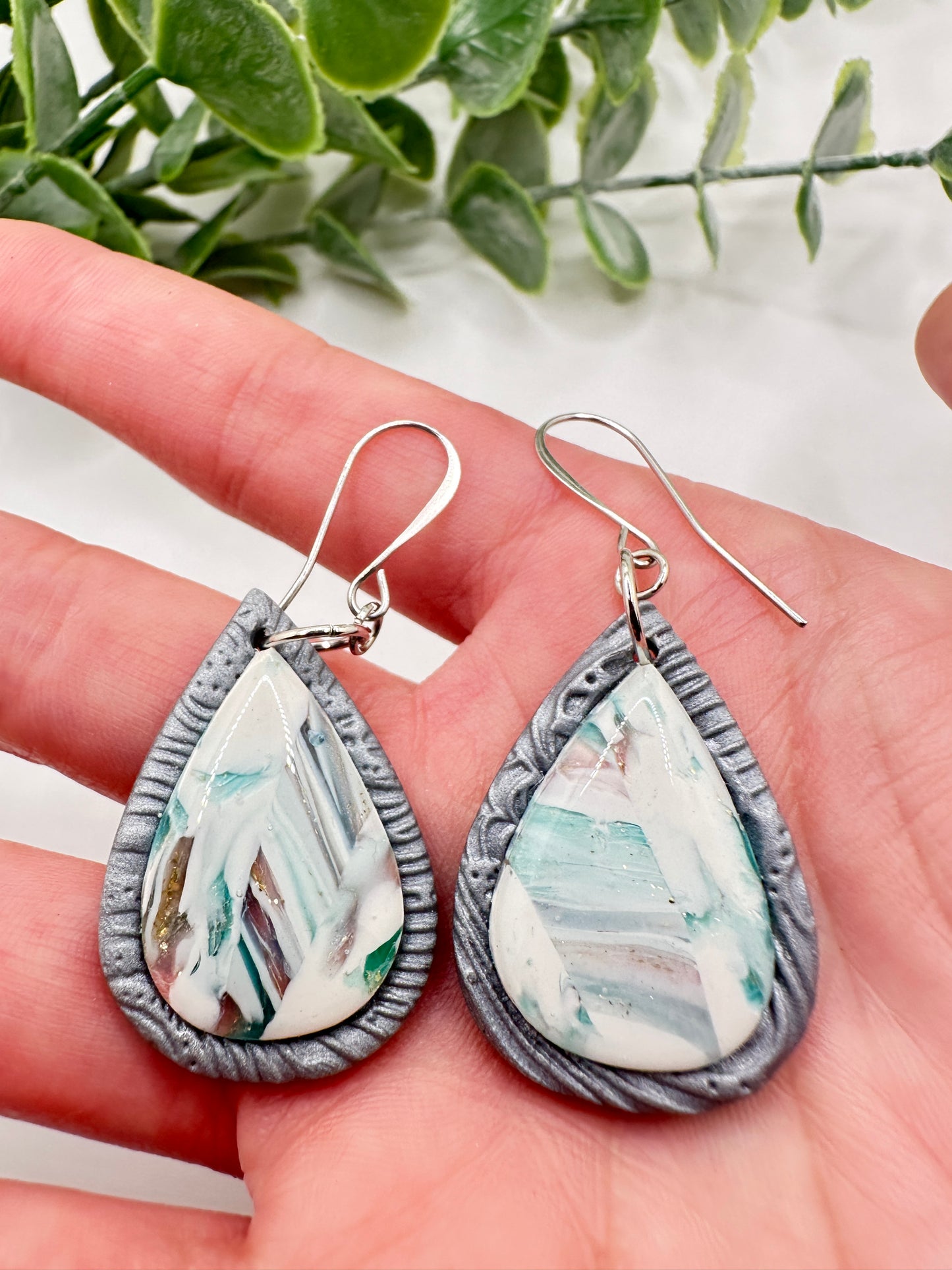Pastel Teardrop Abstract Marbled Dangles Earrings