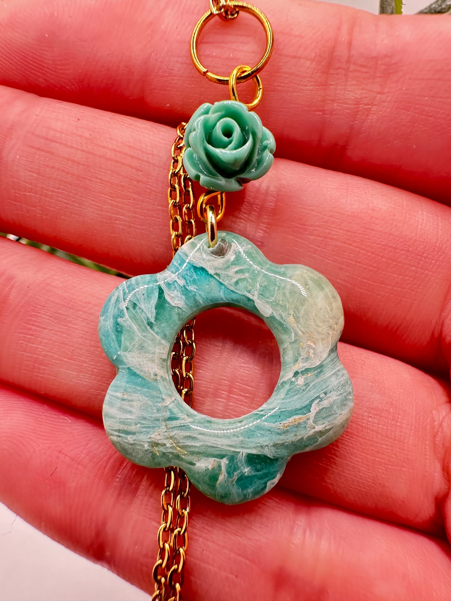 Jade Ocean Floral Drop Necklace