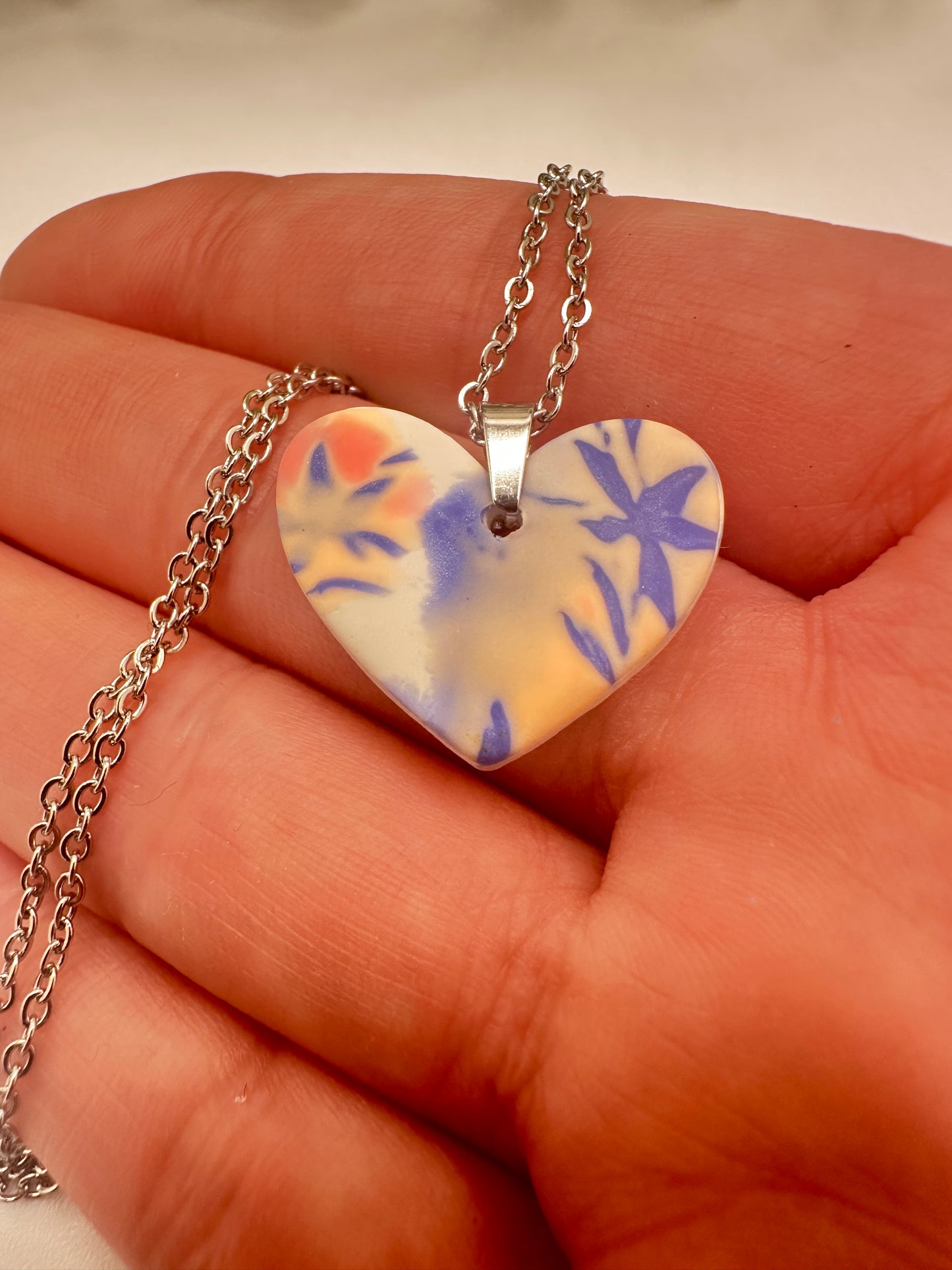 Mokume Gane Floral Heart Necklace