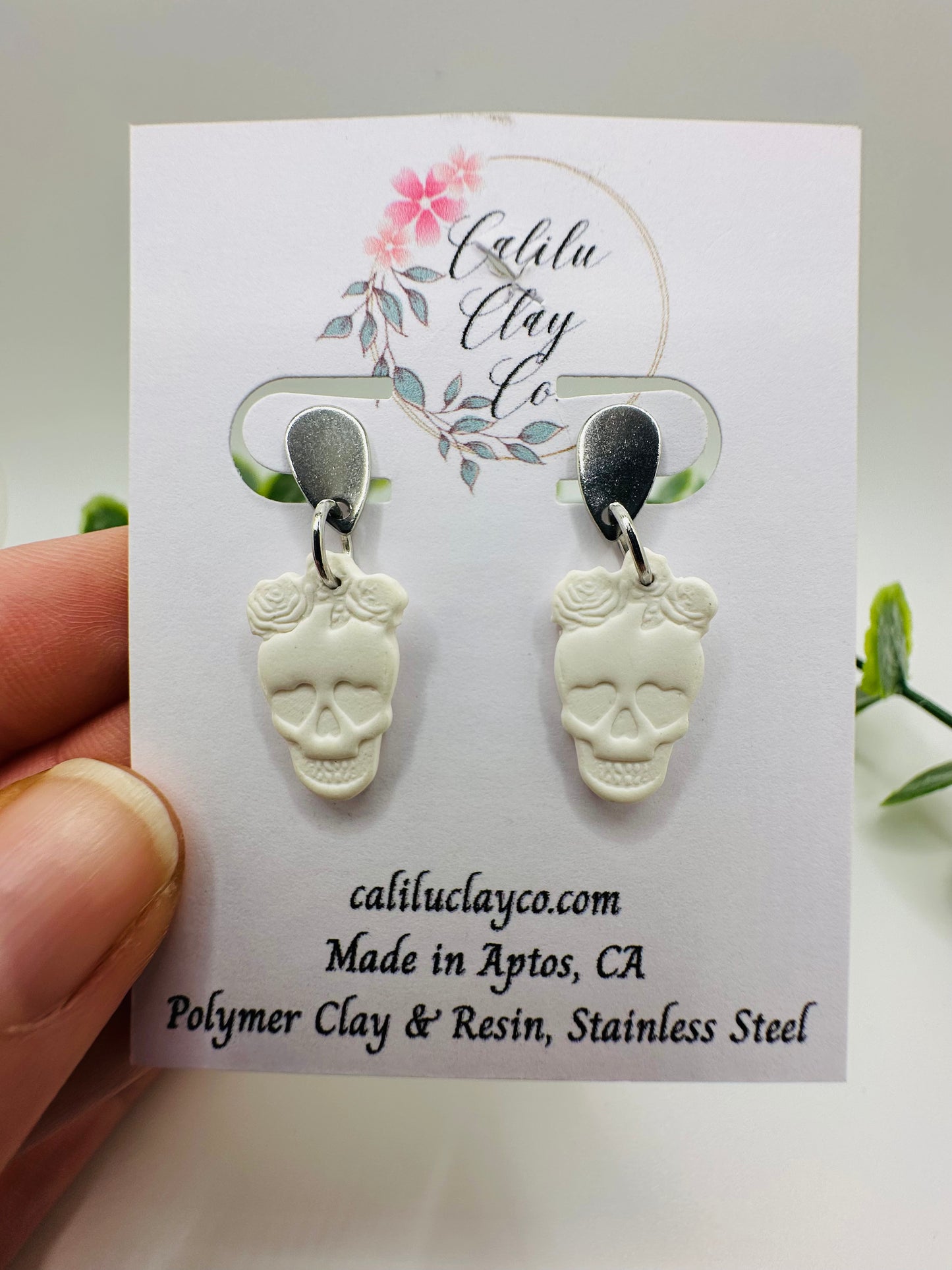 White Candy Skull Post Dangles .75IN - Can be Painted!!