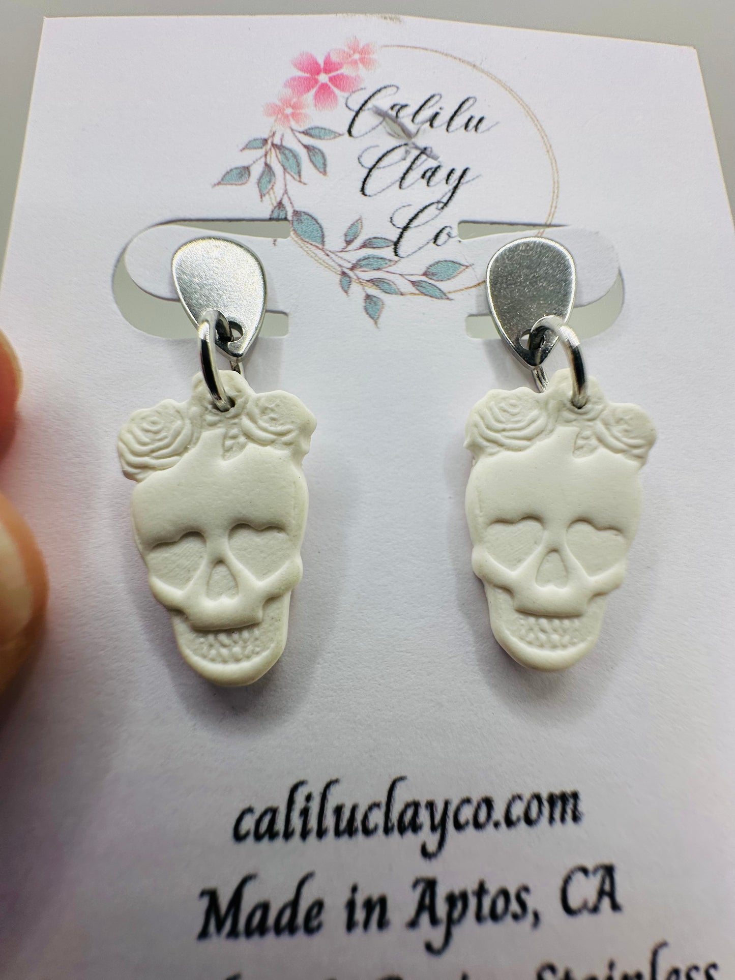 White Candy Skull Post Dangles .75IN - Can be Painted!!