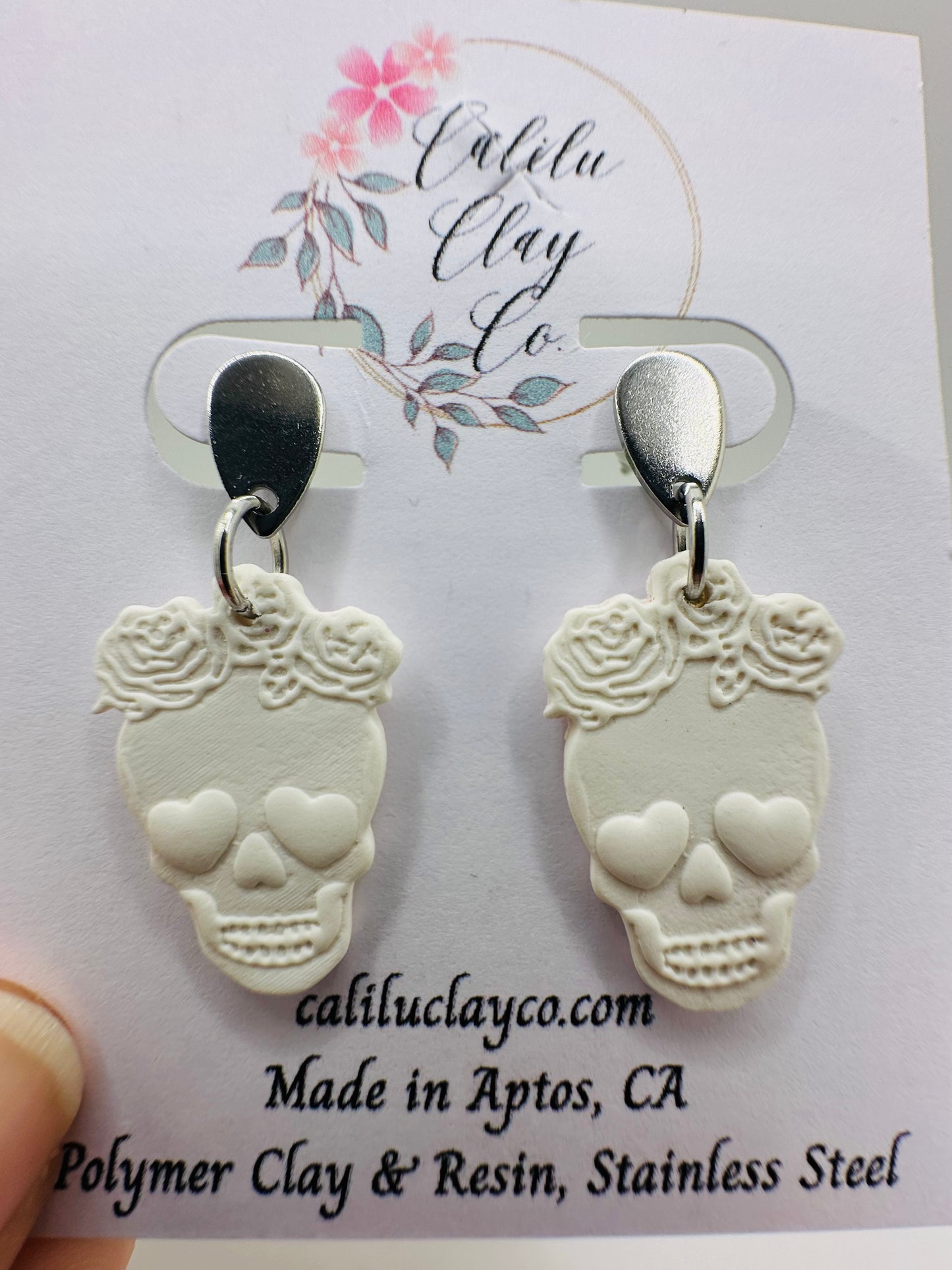 White Candy Skull Post Dangles 1IN - Can be Painted!!