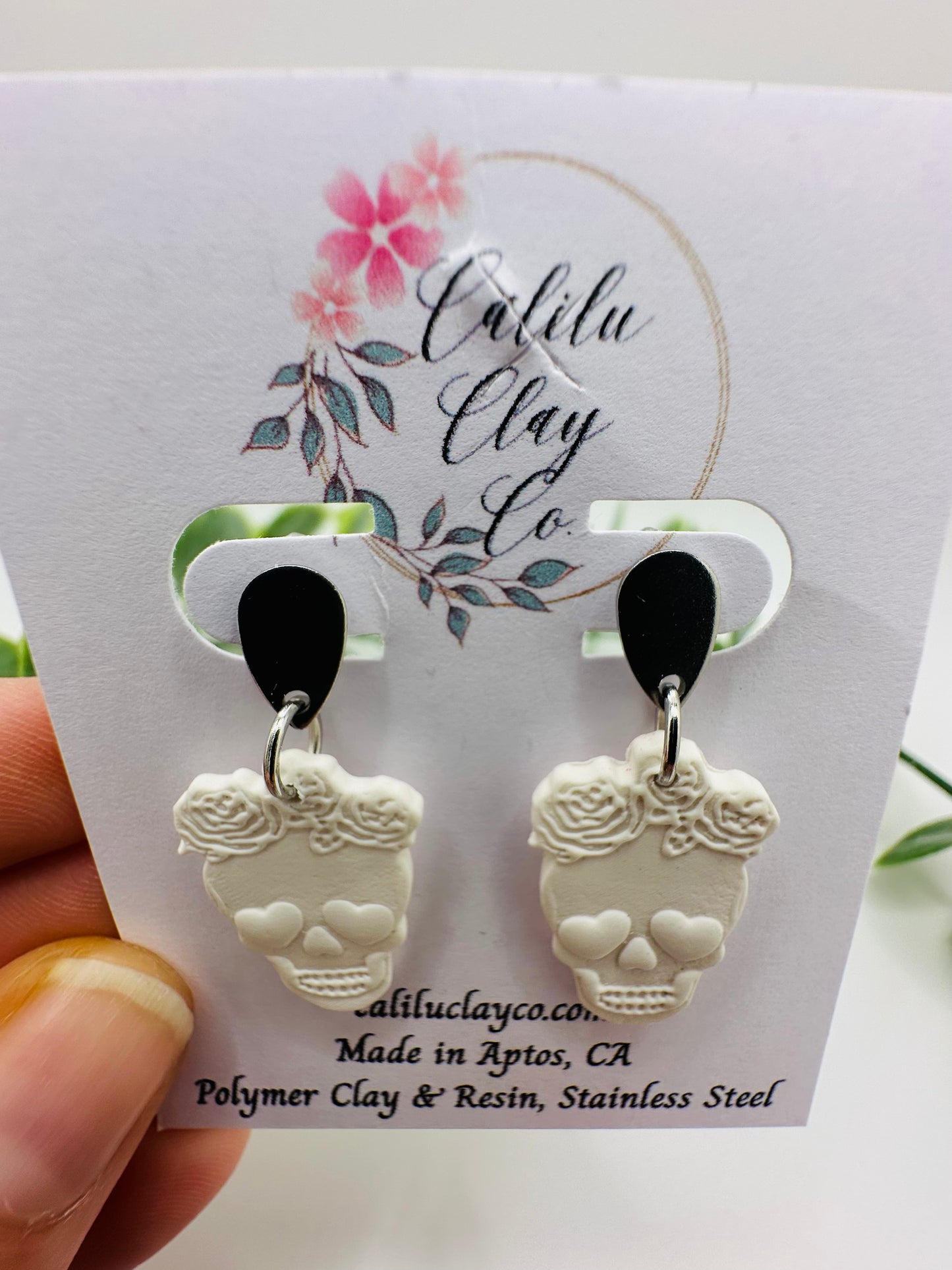 White Candy Skull Post Dangles 1IN - Can be Painted!!