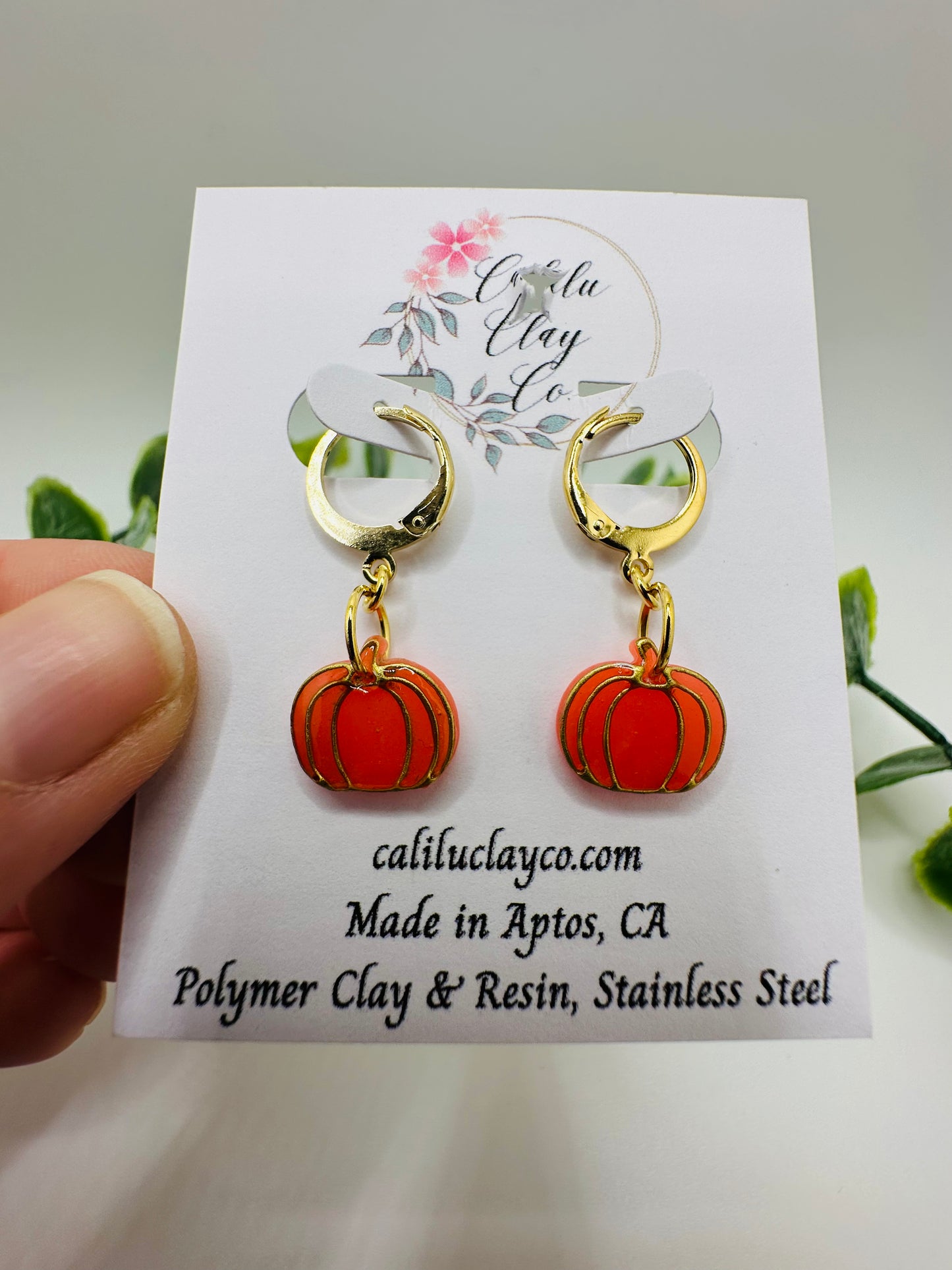 Mini Gold Embossed Translucent Fancy Pumpkin Dangles