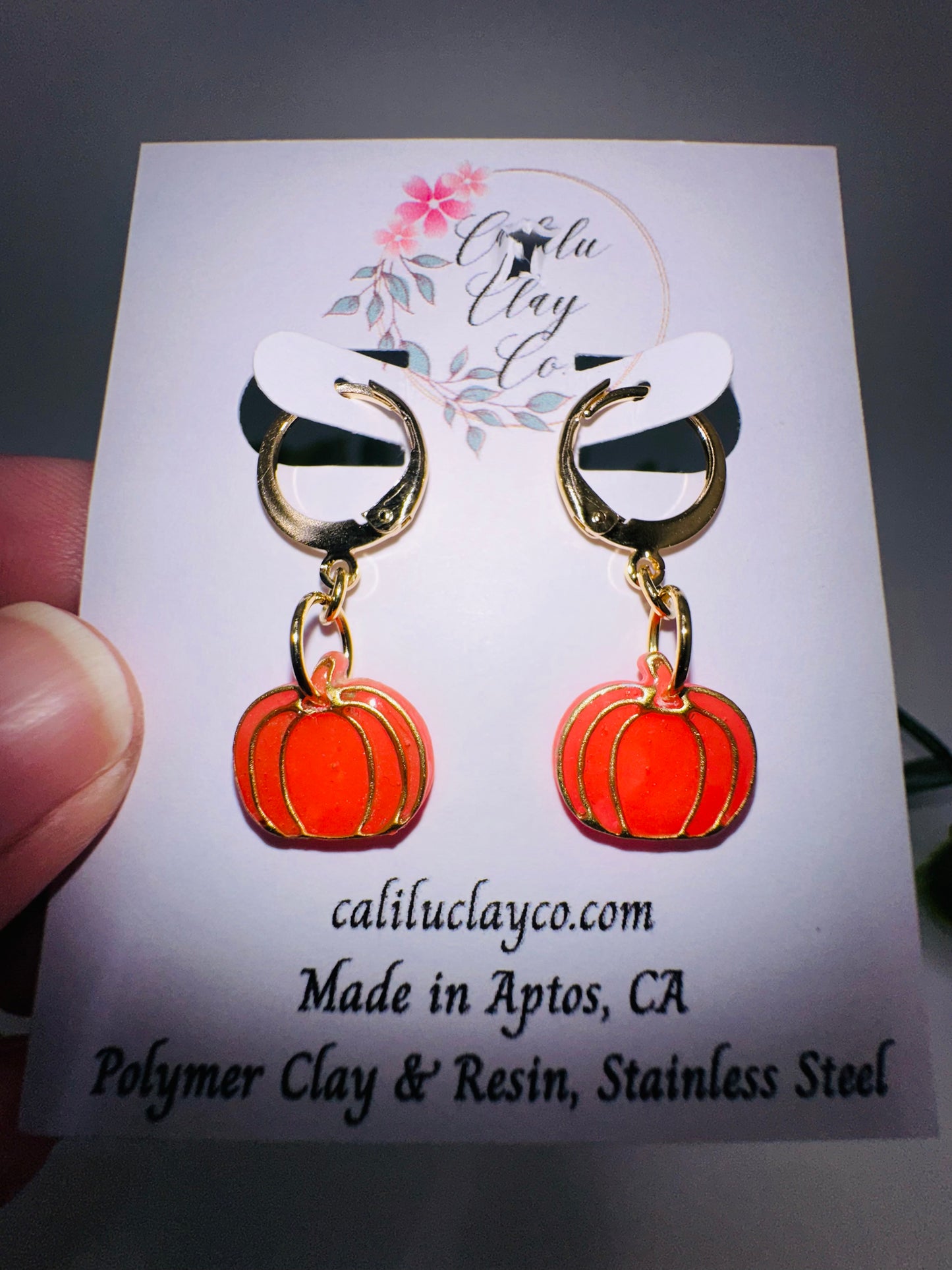 Mini Gold Embossed Translucent Fancy Pumpkin Dangles