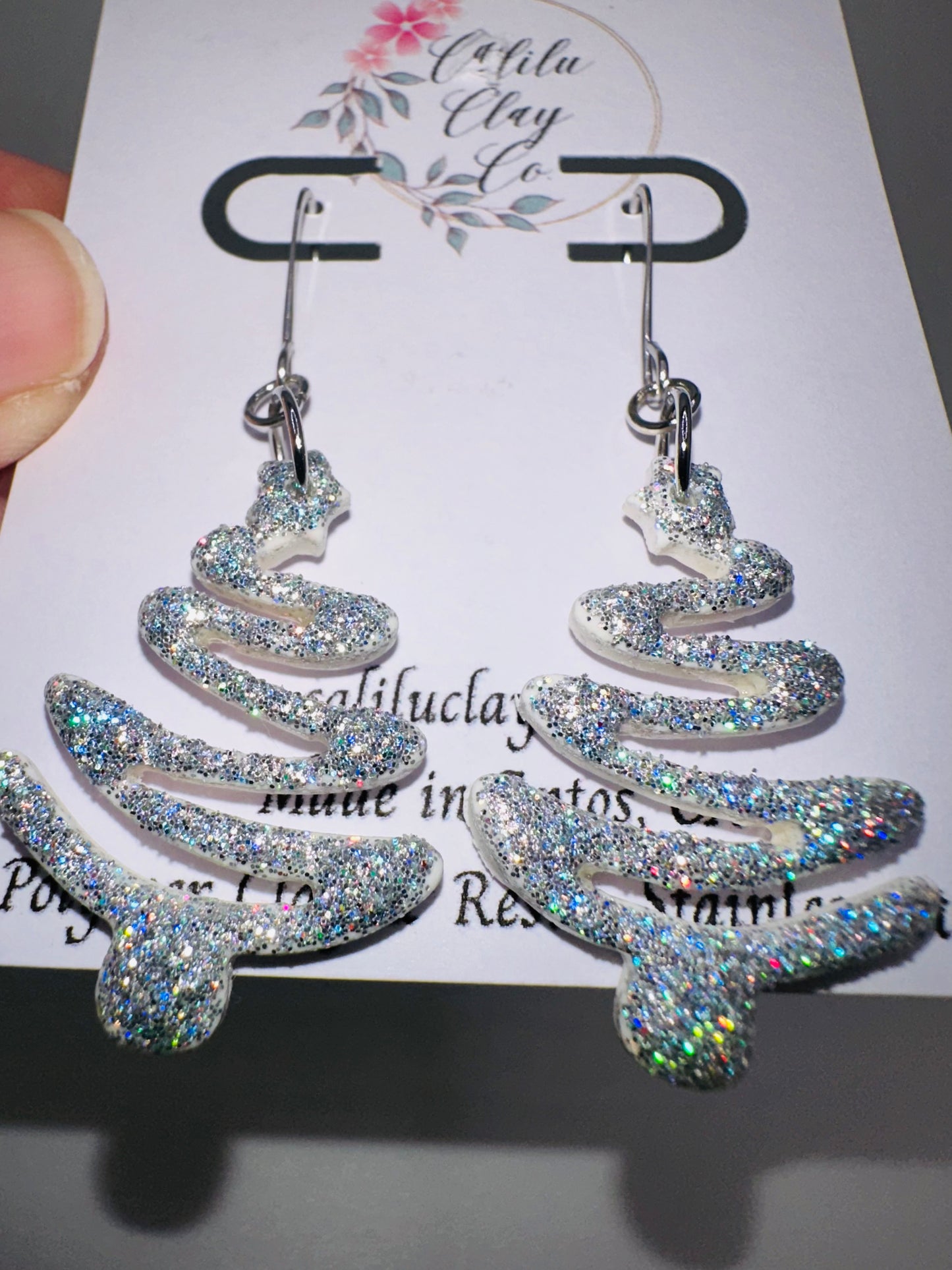 Silver/White Holographic Sparkly Ribbon Christmas Trees