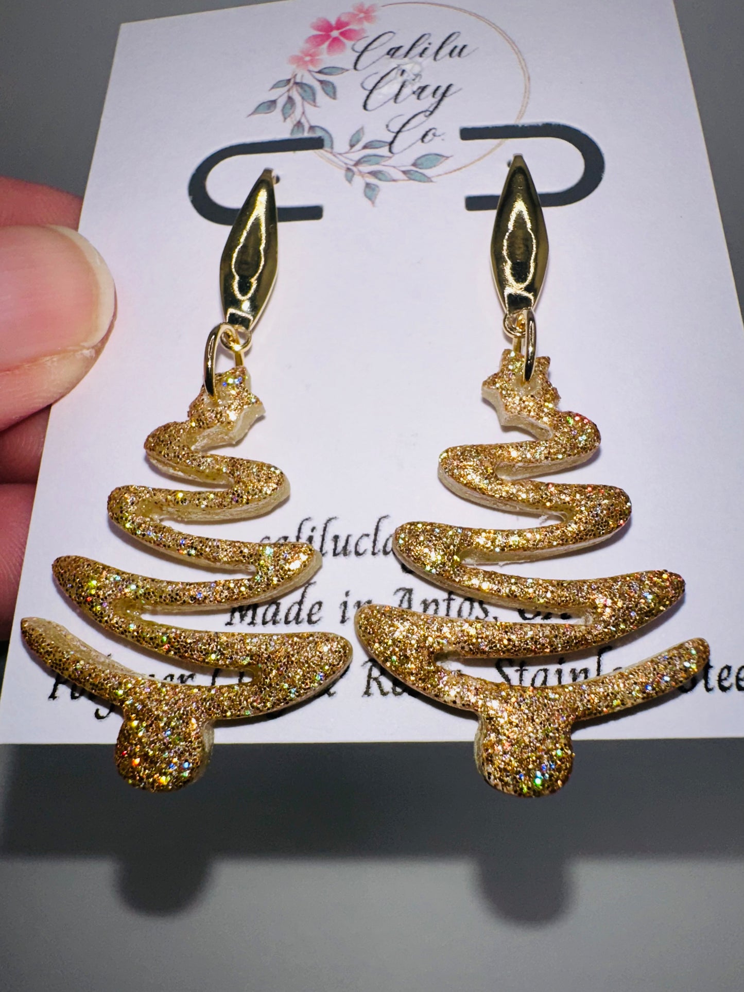 Gold Holographic Sparkly Ribbon Christmas Trees