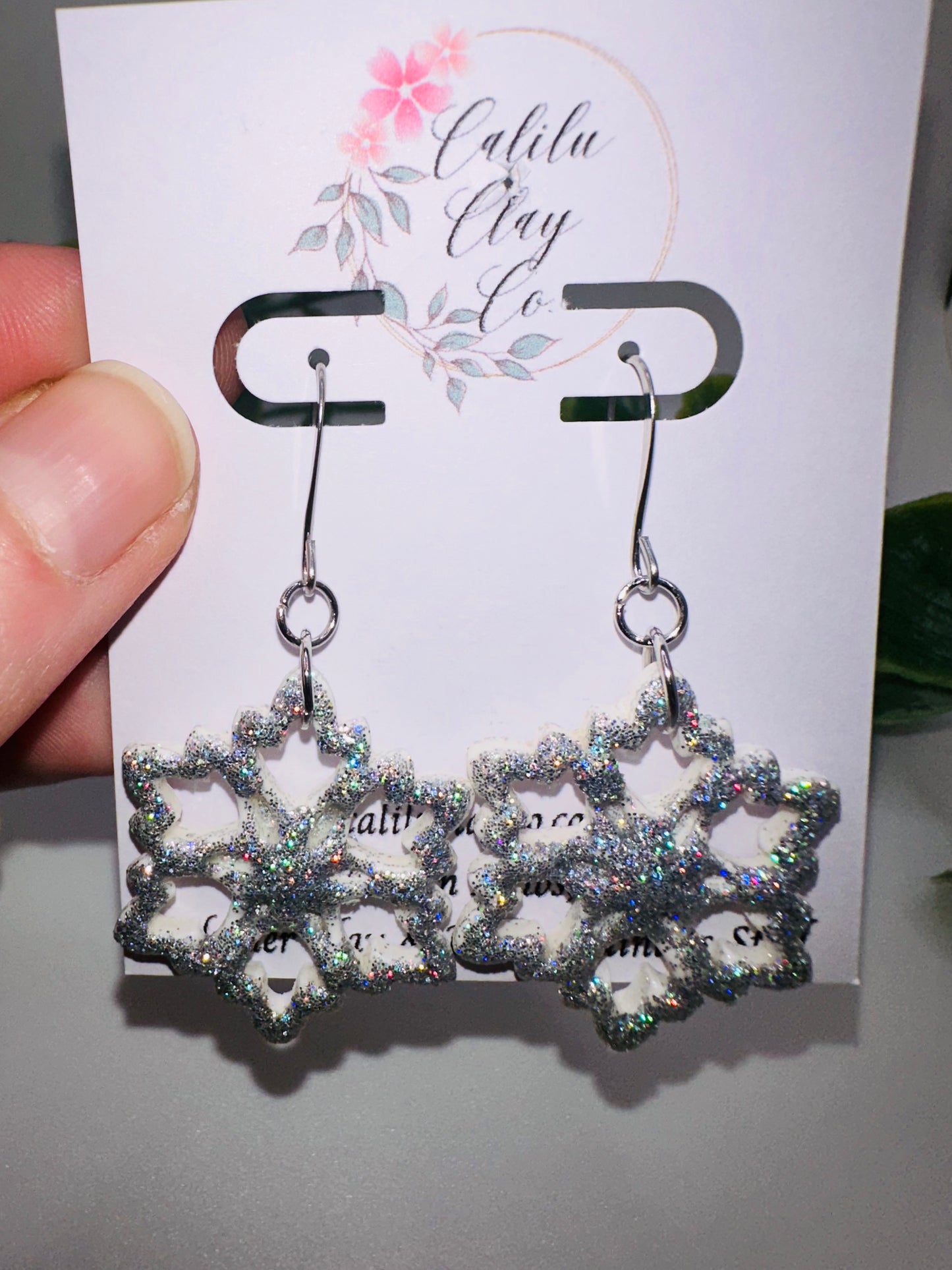 Silver/White Holographic 3-pointed Snowflake Dangle