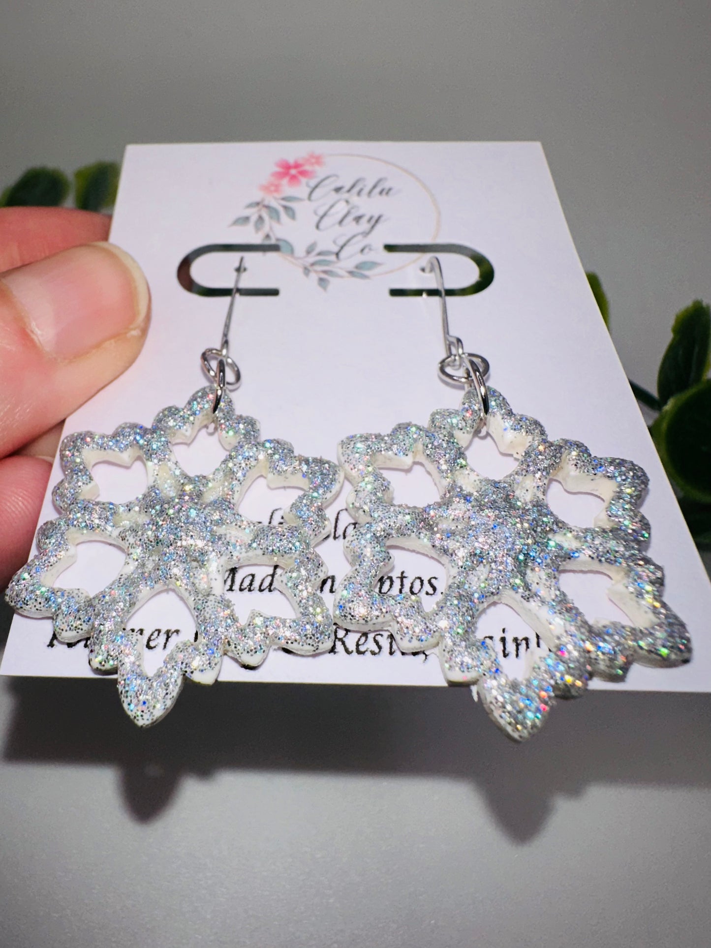 Silver/White Holographic 3-pointed Snowflake Dangle