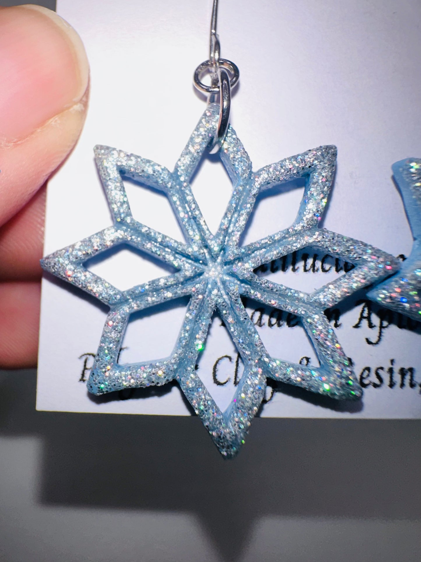 Silver/Blue Holographic Pointy Snowflake Dangles
