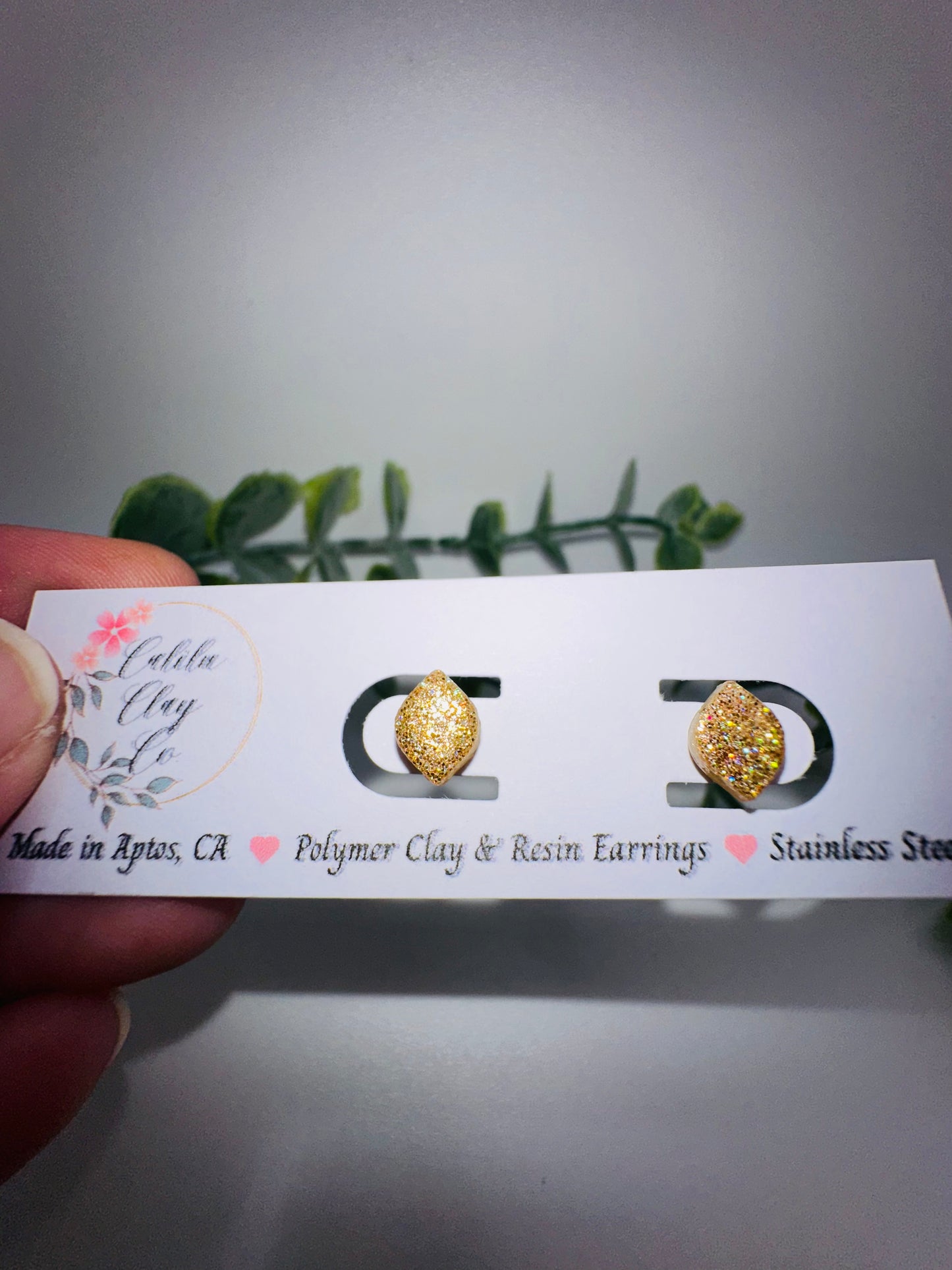 Tiny Gold Holographic Glitter Rounded Diamond Studs / Post Earrings