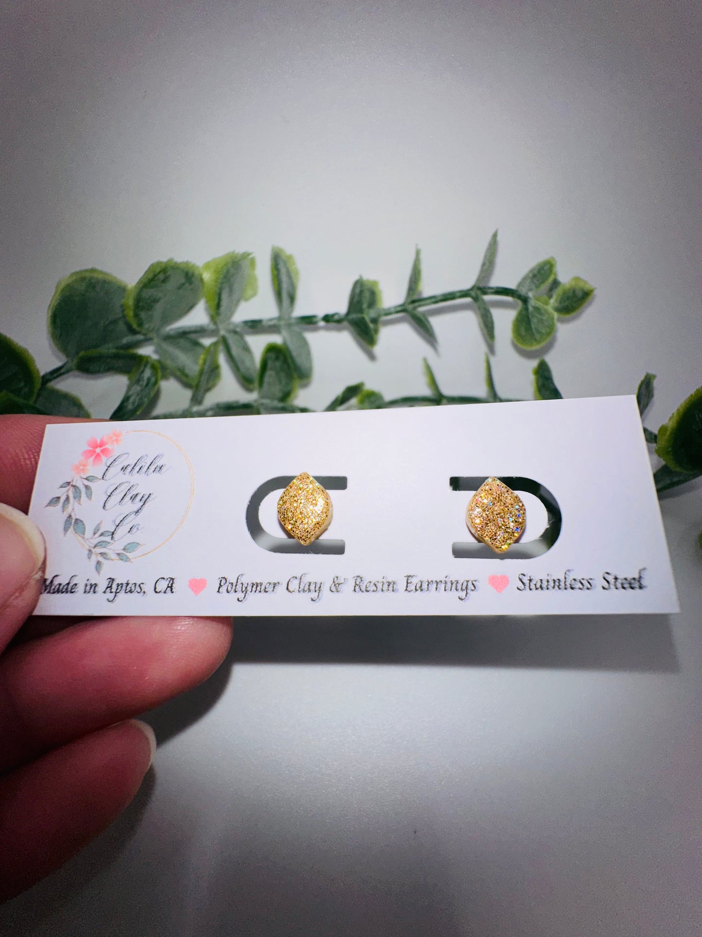 Tiny Gold Holographic Glitter Rounded Diamond Studs / Post Earrings