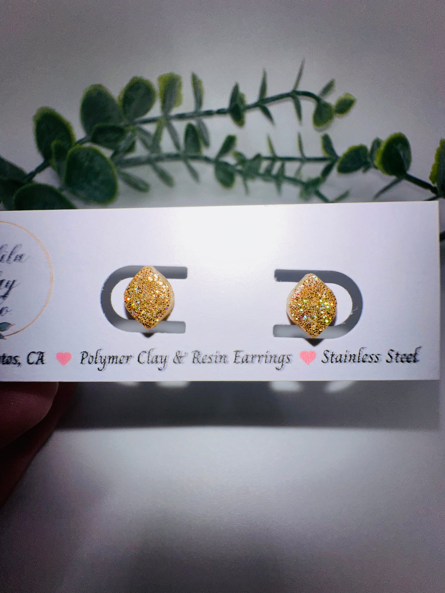 Tiny Gold Holographic Glitter Rounded Diamond Studs / Post Earrings