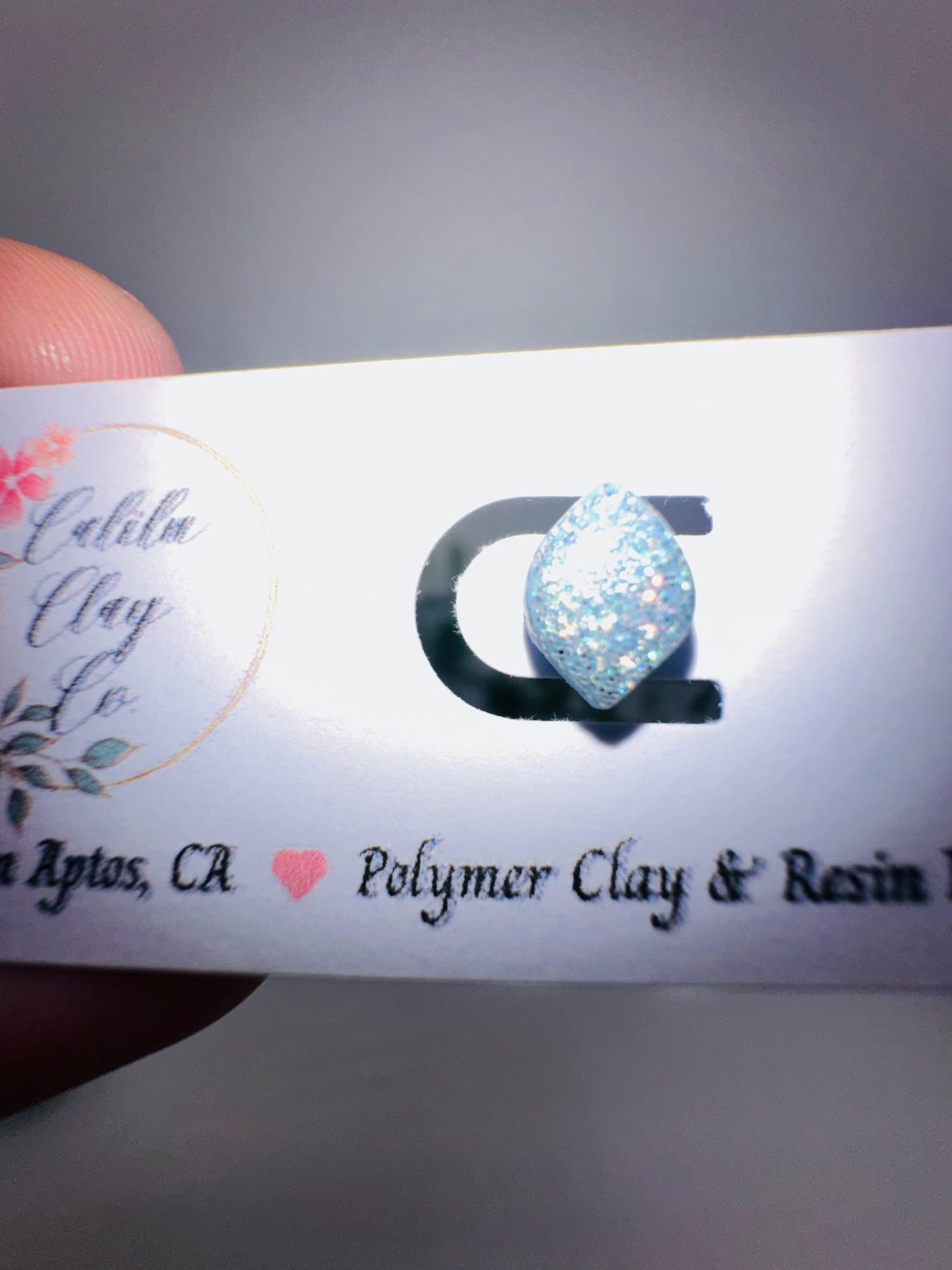 Tiny Silver/Winter Blue Holographic Glitter Rounded Diamond Studs / Post Earrings